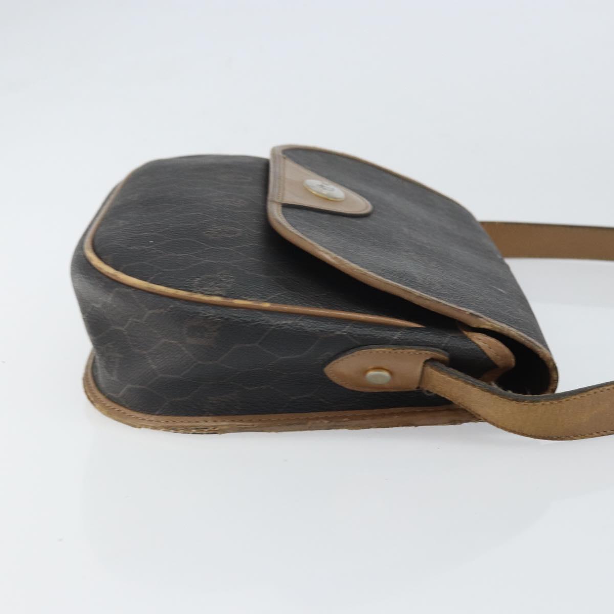 Christian Dior Honeycomb Canvas Shoulder Bag PVC Black Gold Auth bs32839