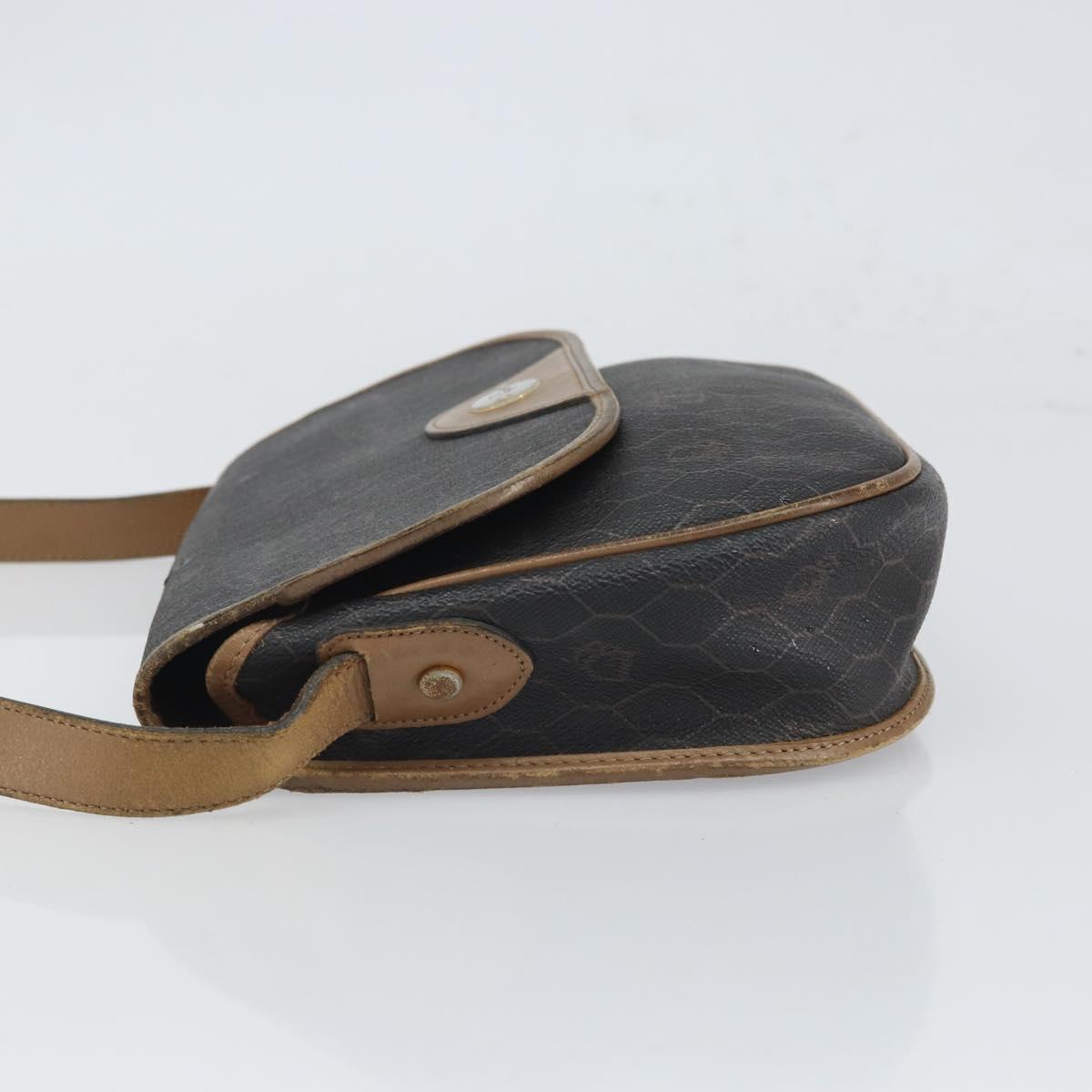 Christian Dior Honeycomb Canvas Shoulder Bag PVC Black Gold Auth bs32839