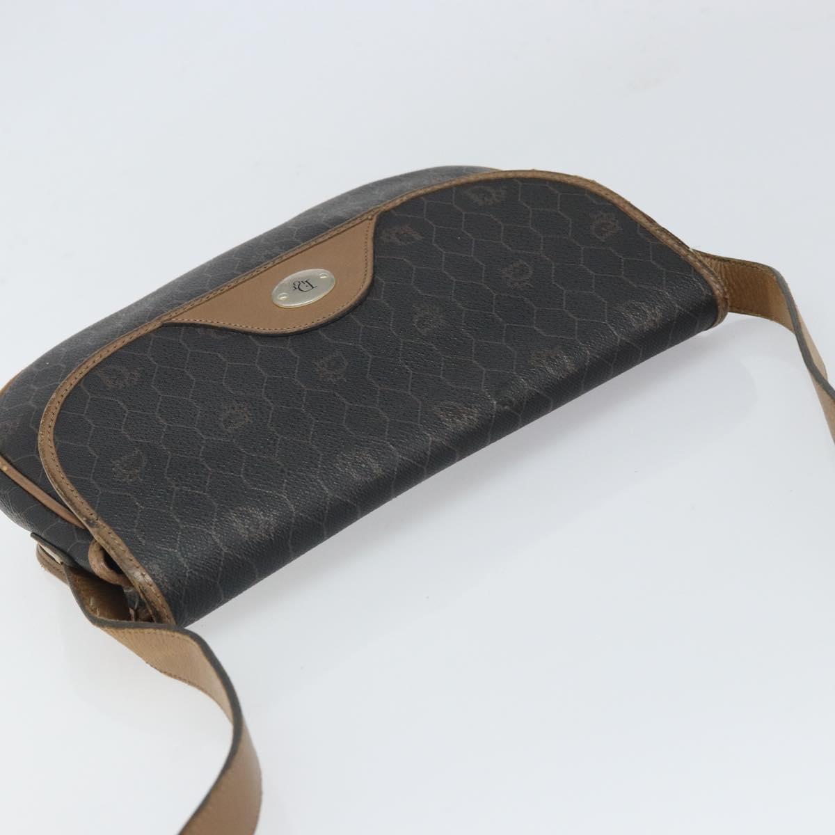 Christian Dior Honeycomb Canvas Shoulder Bag PVC Black Gold Auth bs32839