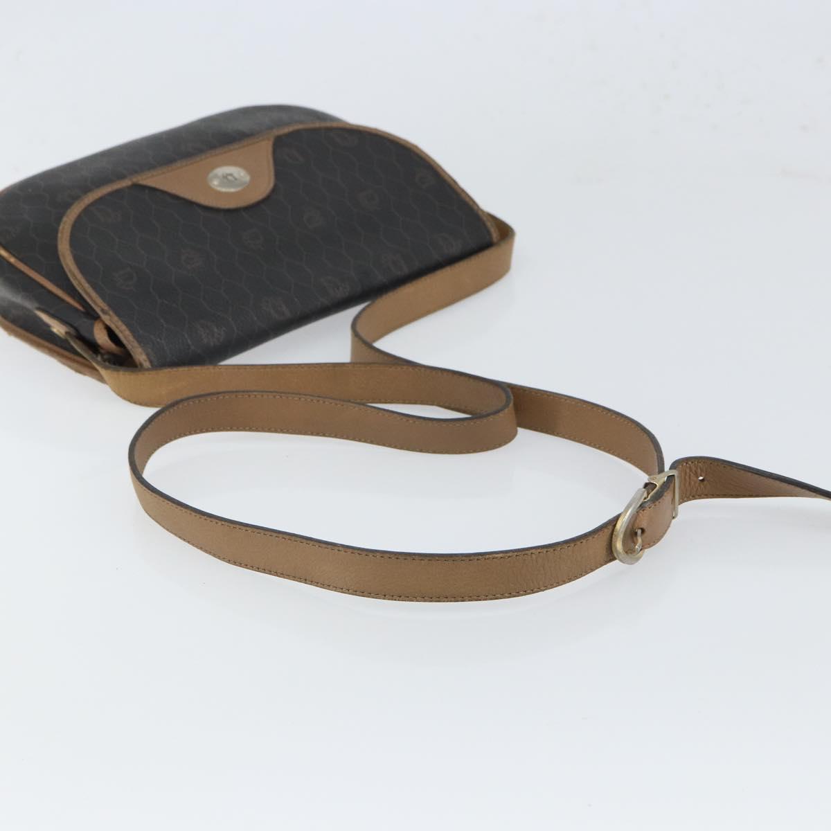 Christian Dior Honeycomb Canvas Shoulder Bag PVC Black Gold Auth bs32839