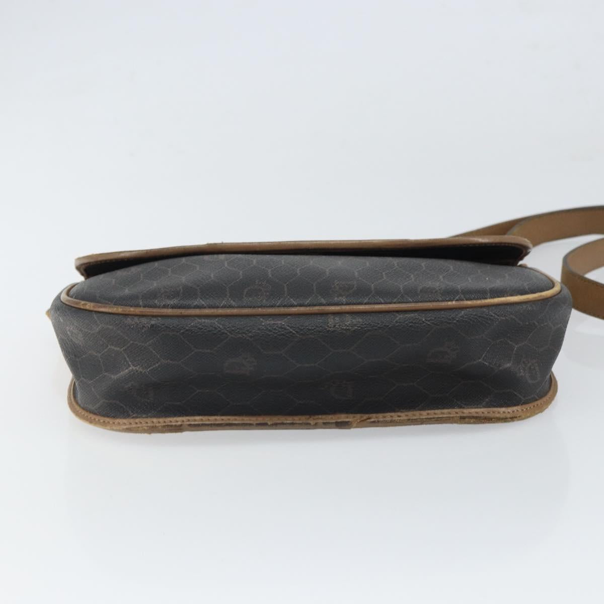 Christian Dior Honeycomb Canvas Shoulder Bag PVC Black Gold Auth bs32839