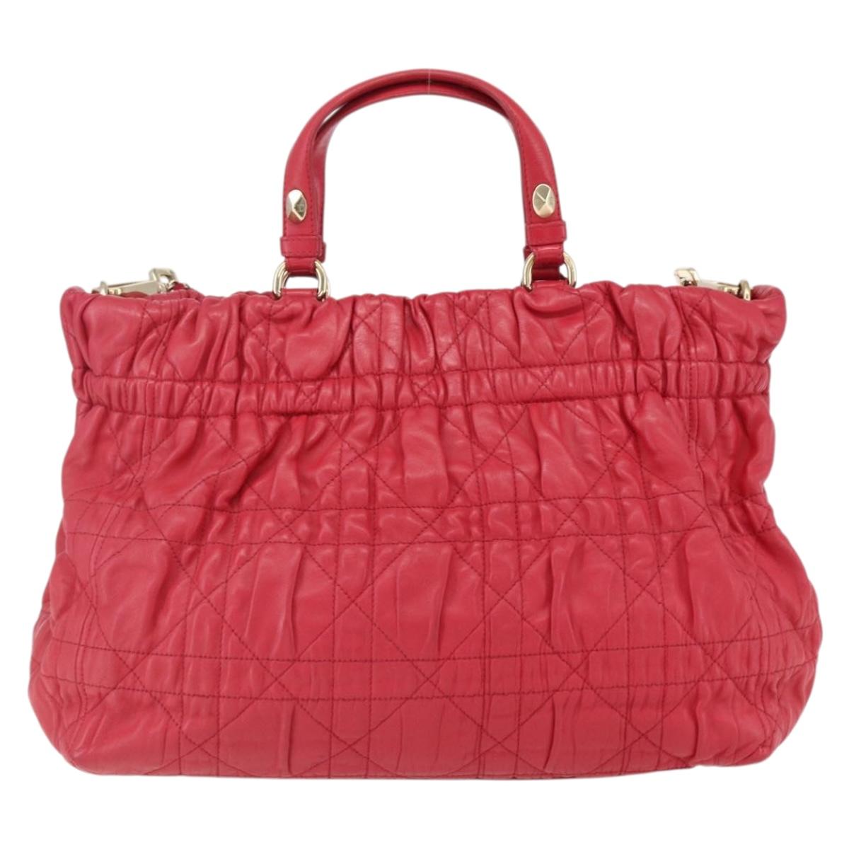Christian Dior Hand Bag Leather 2way Red Gold Auth bs32842