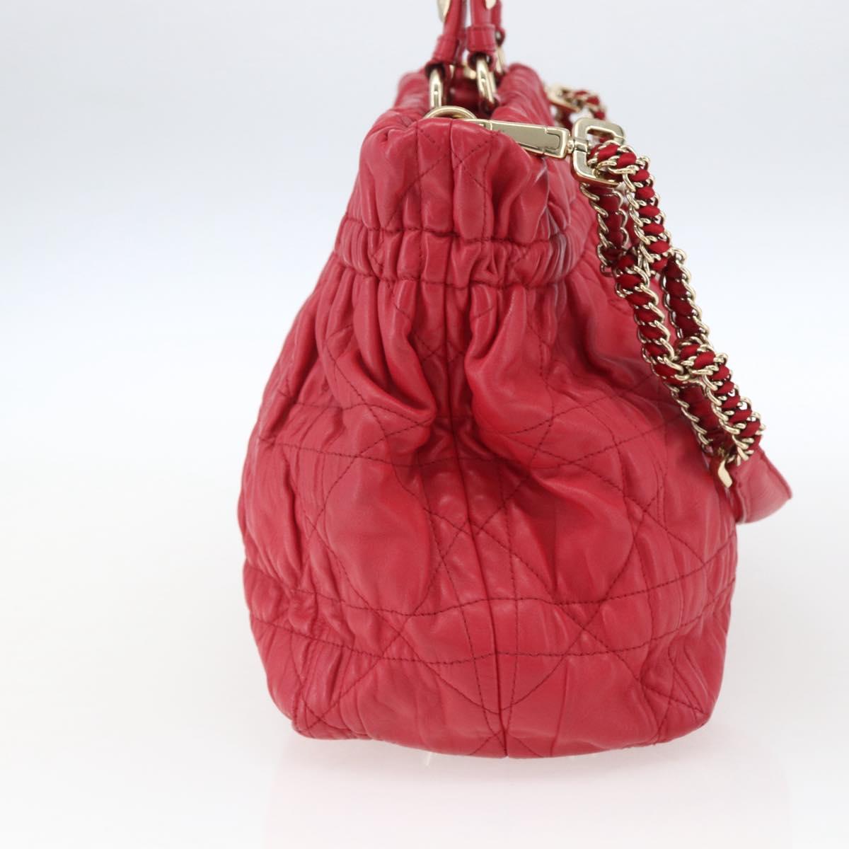 Christian Dior Hand Bag Leather 2way Red Gold Auth bs32842
