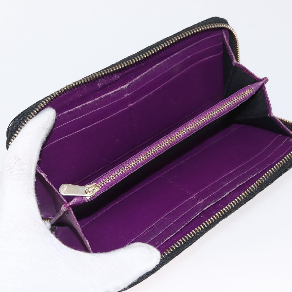 Christian Dior Canage Long Wallet Patent leather Black Gold Auth bs32844