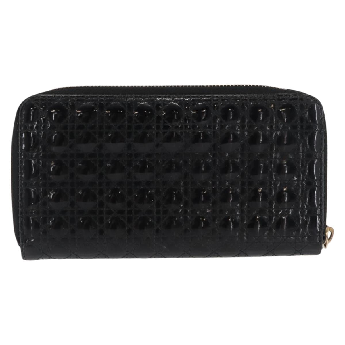Christian Dior Canage Long Wallet Patent leather Black Gold Auth bs32844