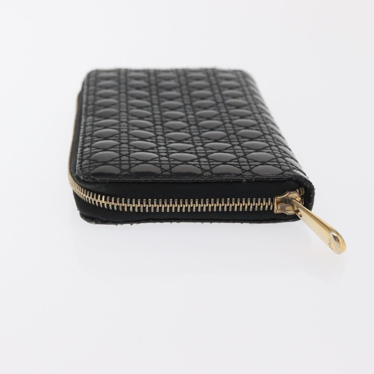 Christian Dior Canage Long Wallet Patent leather Black Gold Auth bs32844