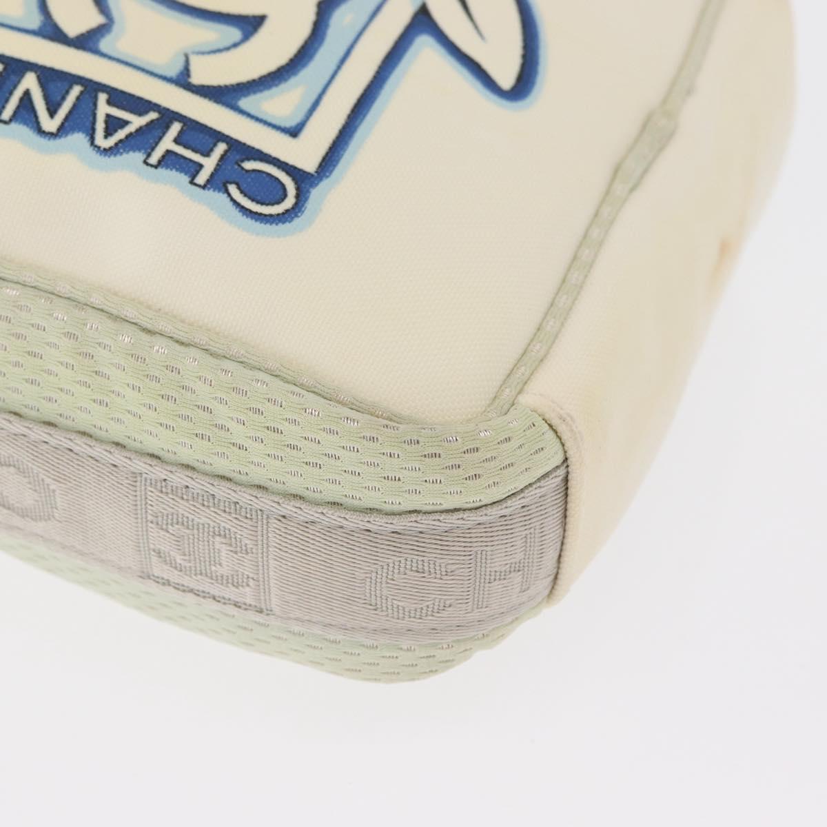 CHANEL Sports Line Shoulder Bag Nylon White Silver CC Auth bs32847