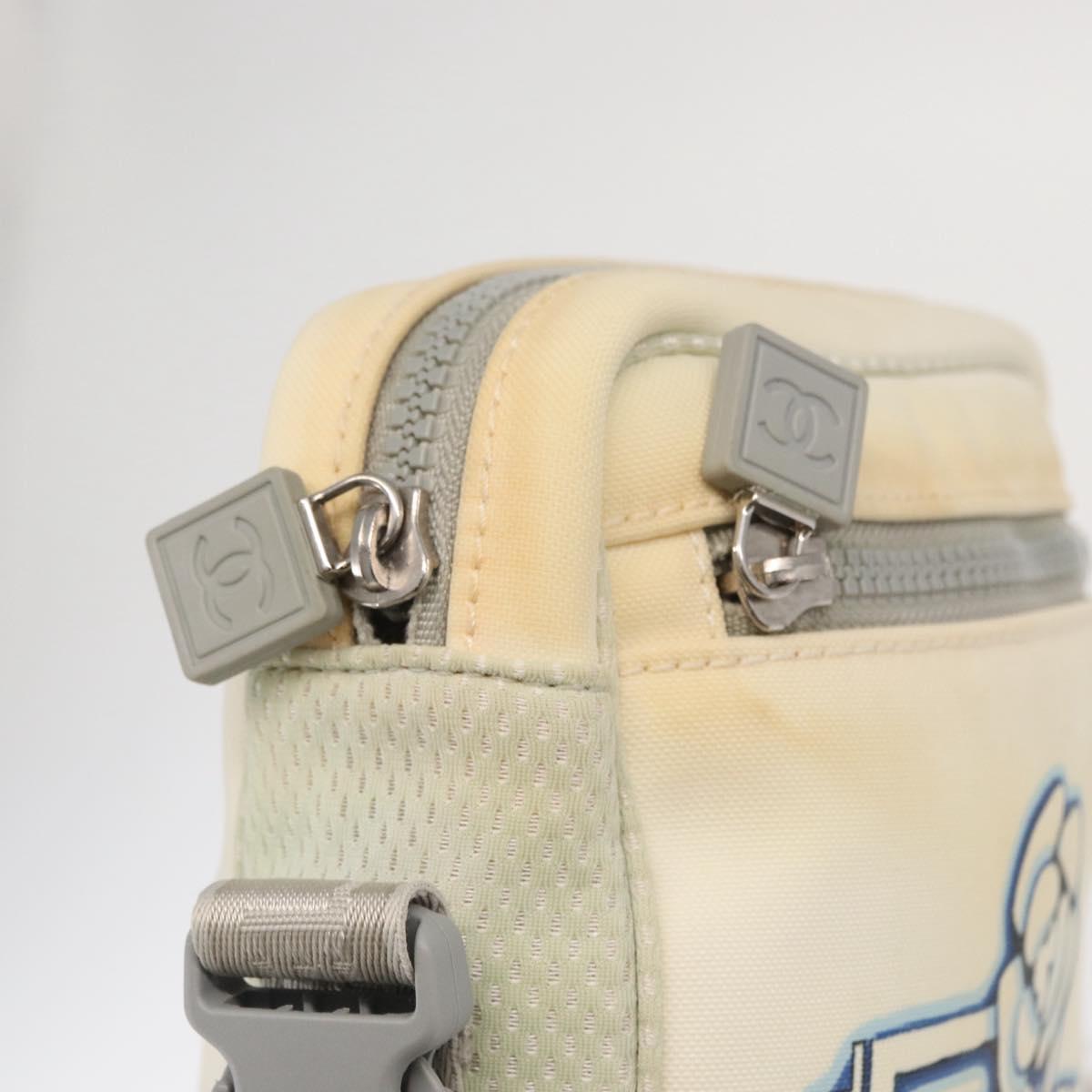 CHANEL Sports Line Shoulder Bag Nylon White Silver CC Auth bs32847