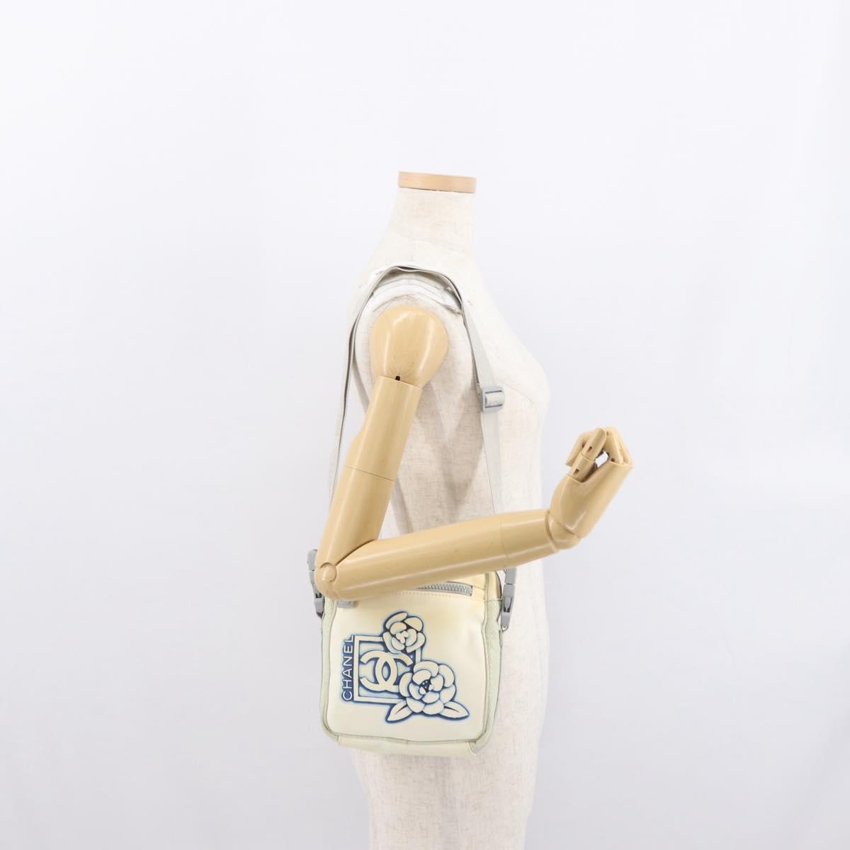 CHANEL Sports Line Shoulder Bag Nylon White Silver CC Auth bs32847