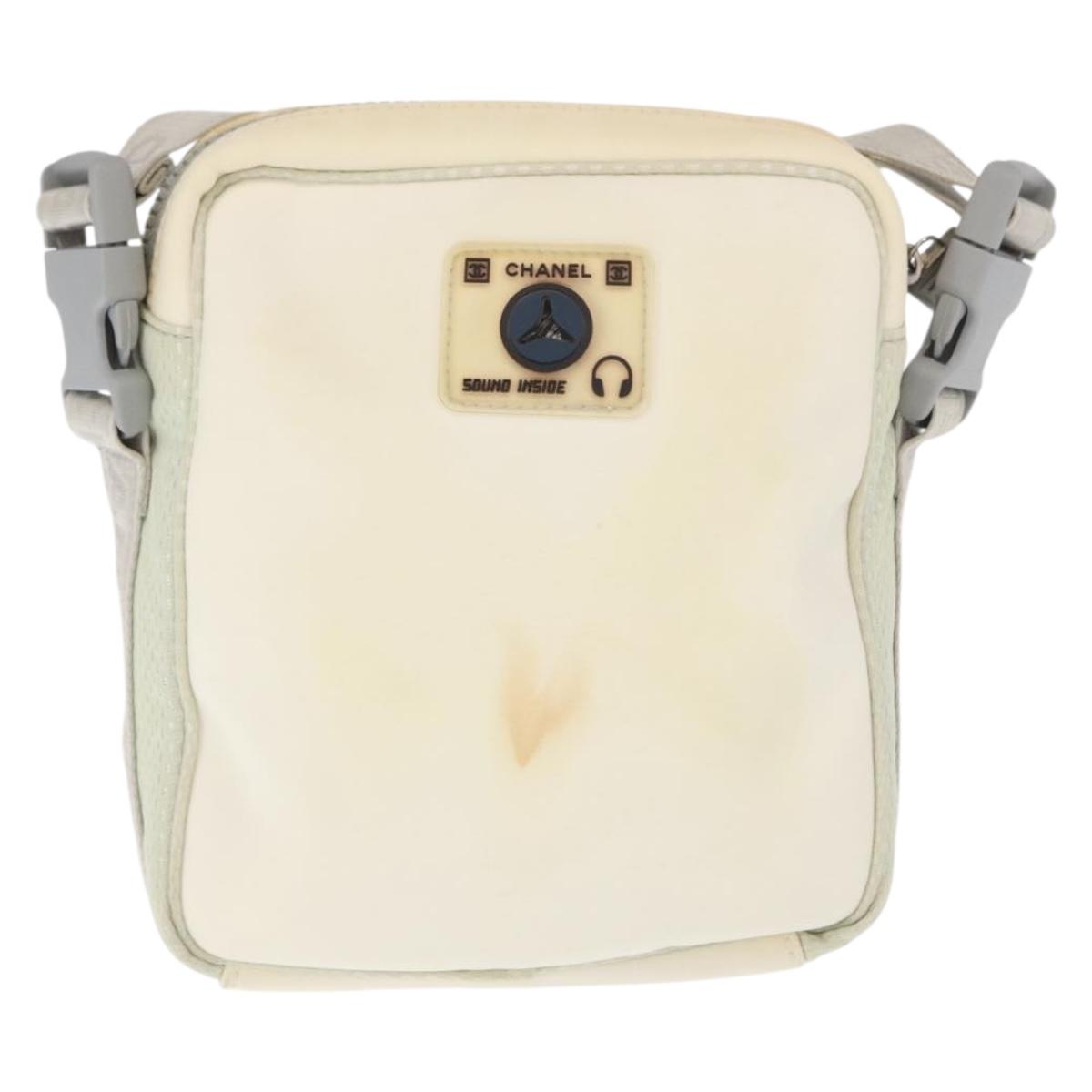 CHANEL Sports Line Shoulder Bag Nylon White Silver CC Auth bs32847