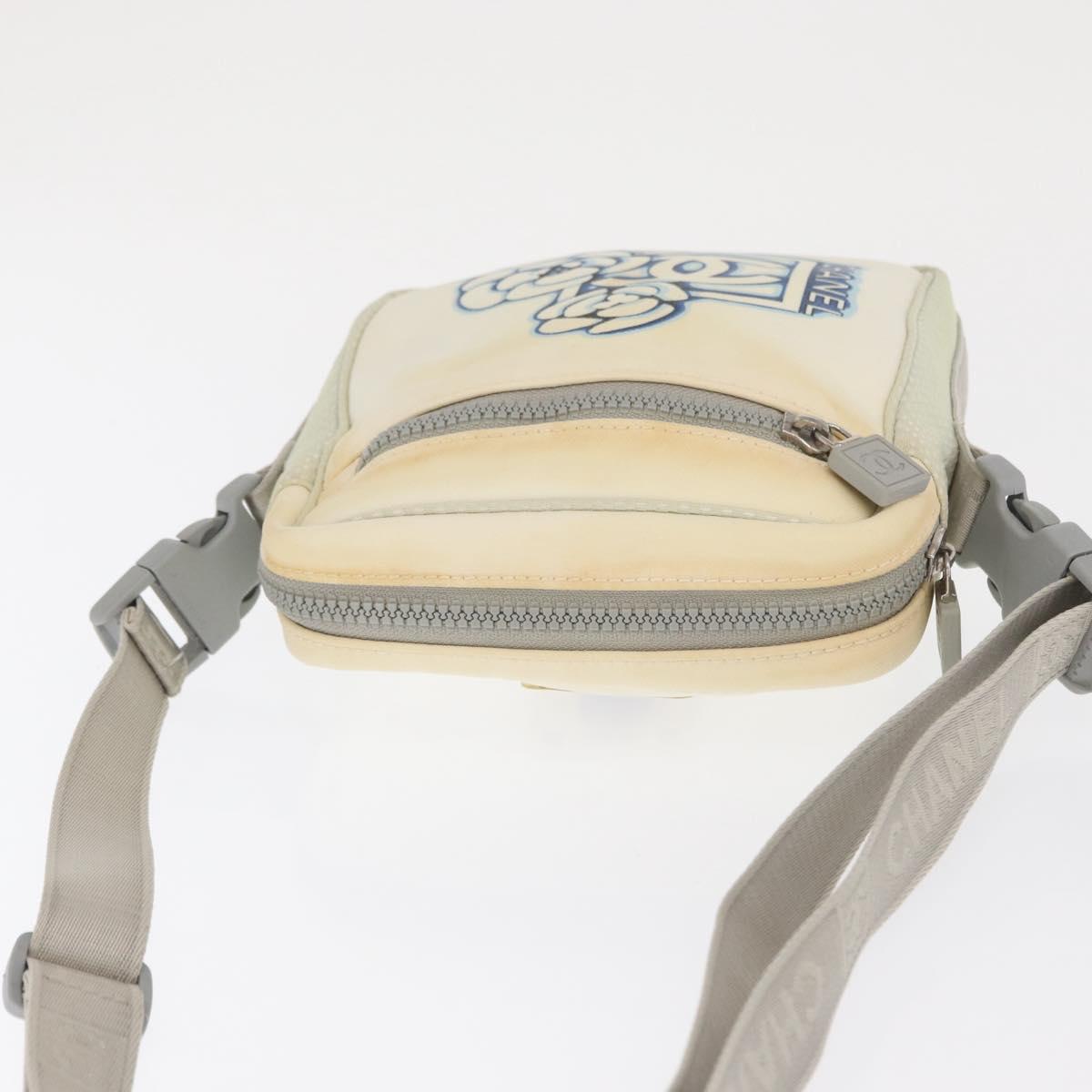 CHANEL Sports Line Shoulder Bag Nylon White Silver CC Auth bs32847