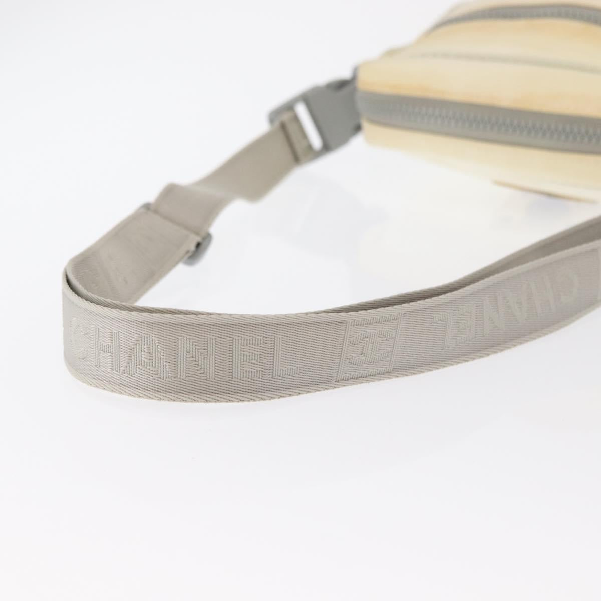 CHANEL Sports Line Shoulder Bag Nylon White Silver CC Auth bs32847