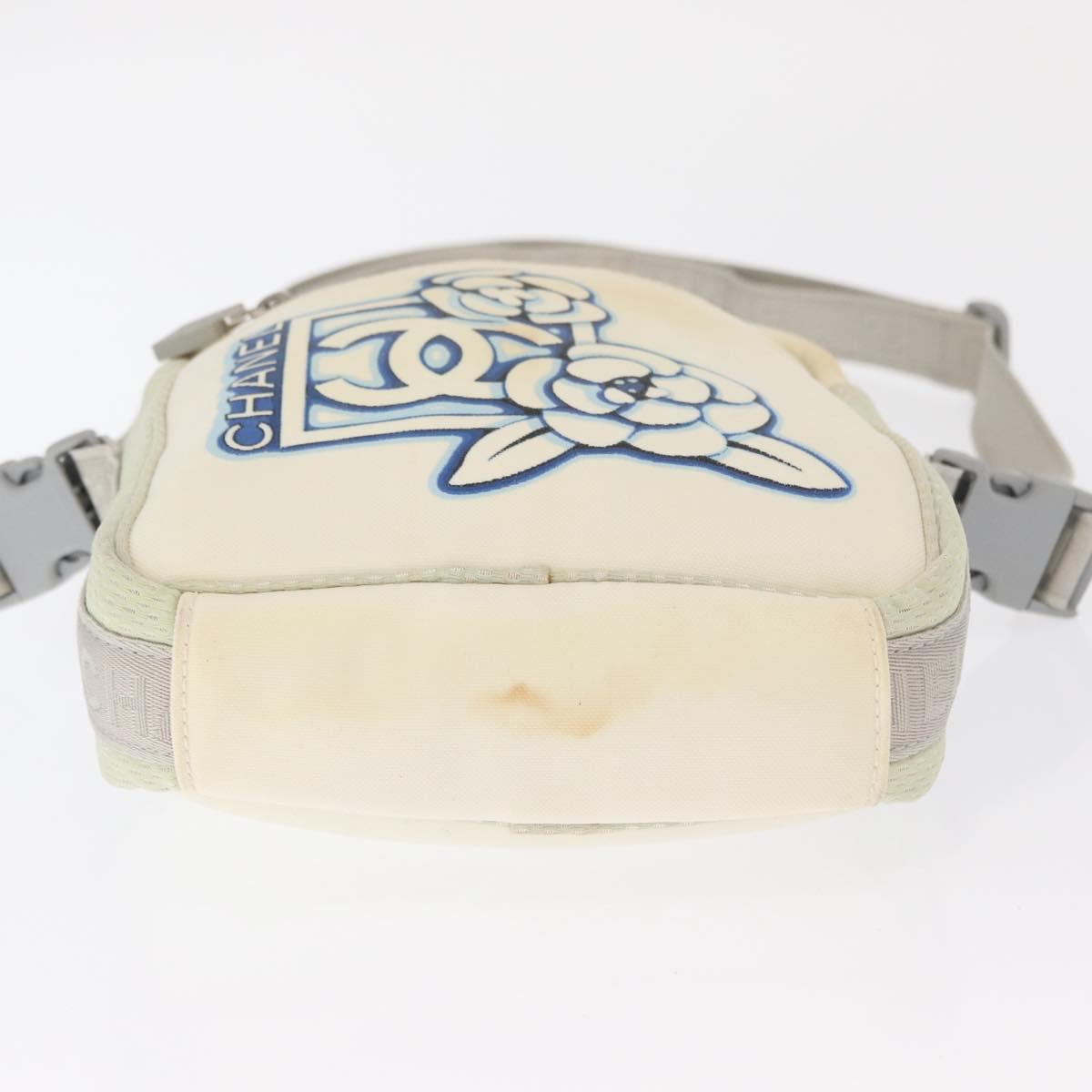 CHANEL Sports Line Shoulder Bag Nylon White Silver CC Auth bs32847