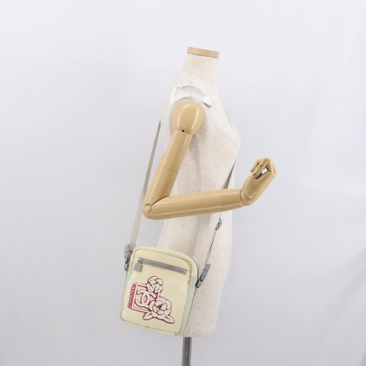 CHANEL Sports Line Shoulder Bag Nylon White Silver CC Auth bs32848