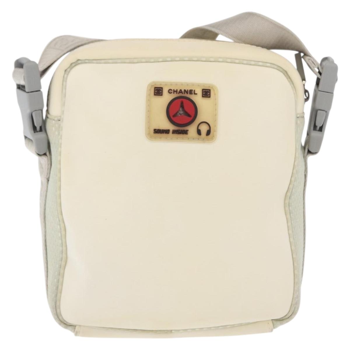 CHANEL Sports Line Shoulder Bag Nylon White Silver CC Auth bs32848