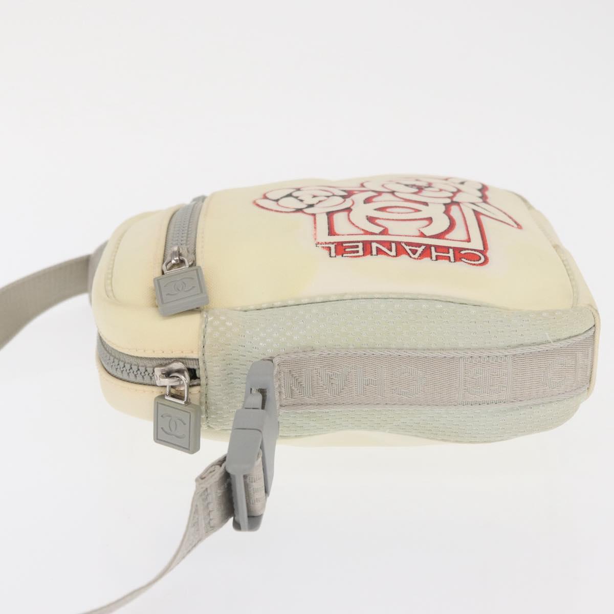 CHANEL Sports Line Shoulder Bag Nylon White Silver CC Auth bs32848