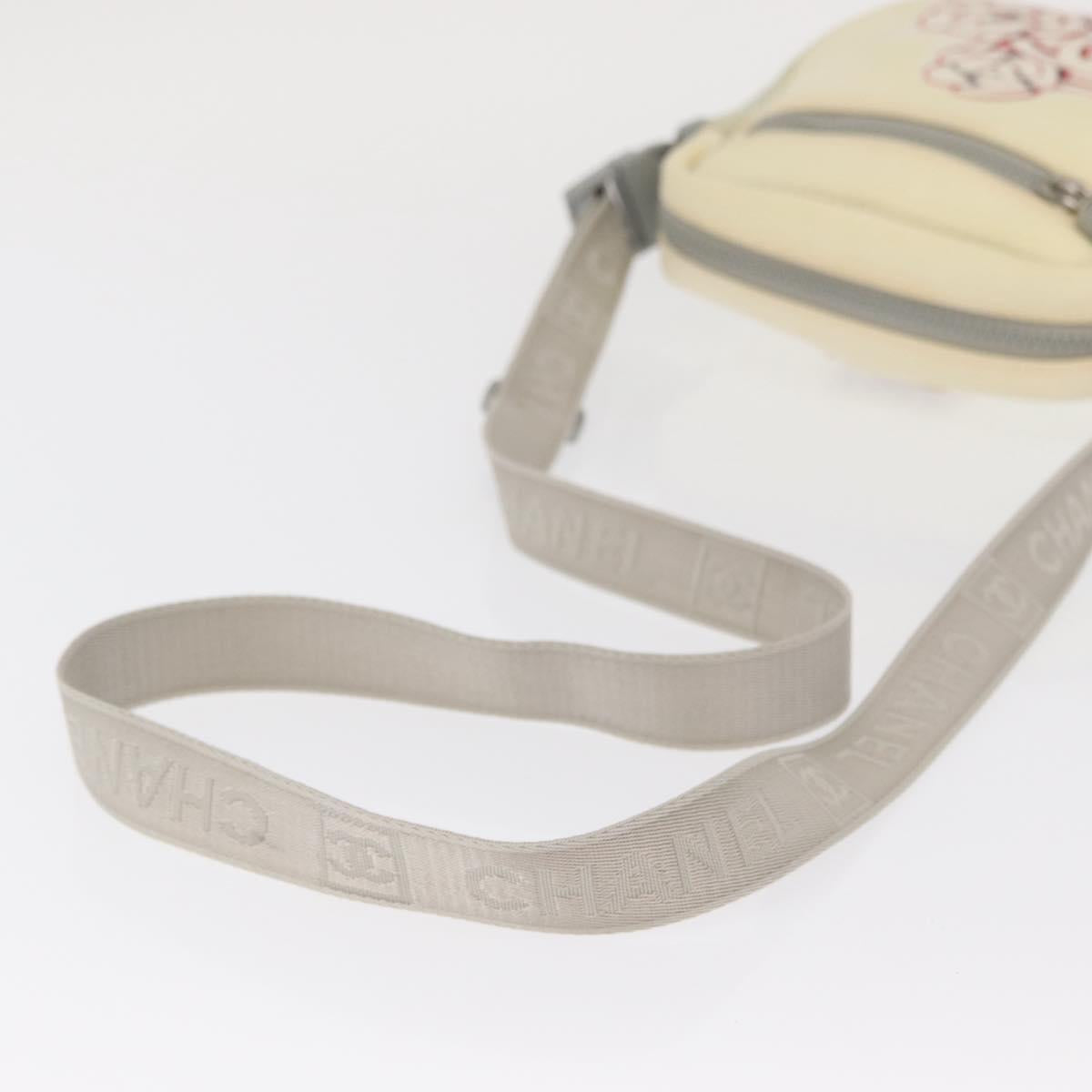 CHANEL Sports Line Shoulder Bag Nylon White Silver CC Auth bs32848