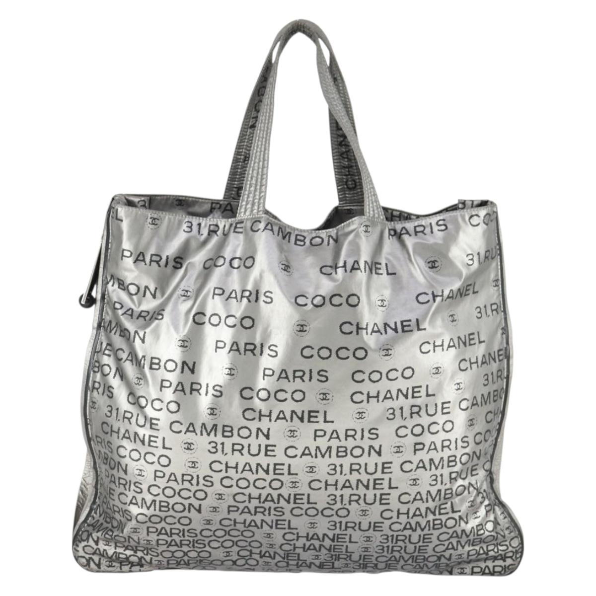 CHANEL Unlimited Tote Bag Nylon Silver CC Auth bs32854