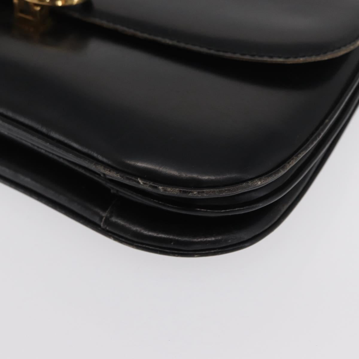 CELINE Shoulder Bag Leather Black Gold Auth bs32857