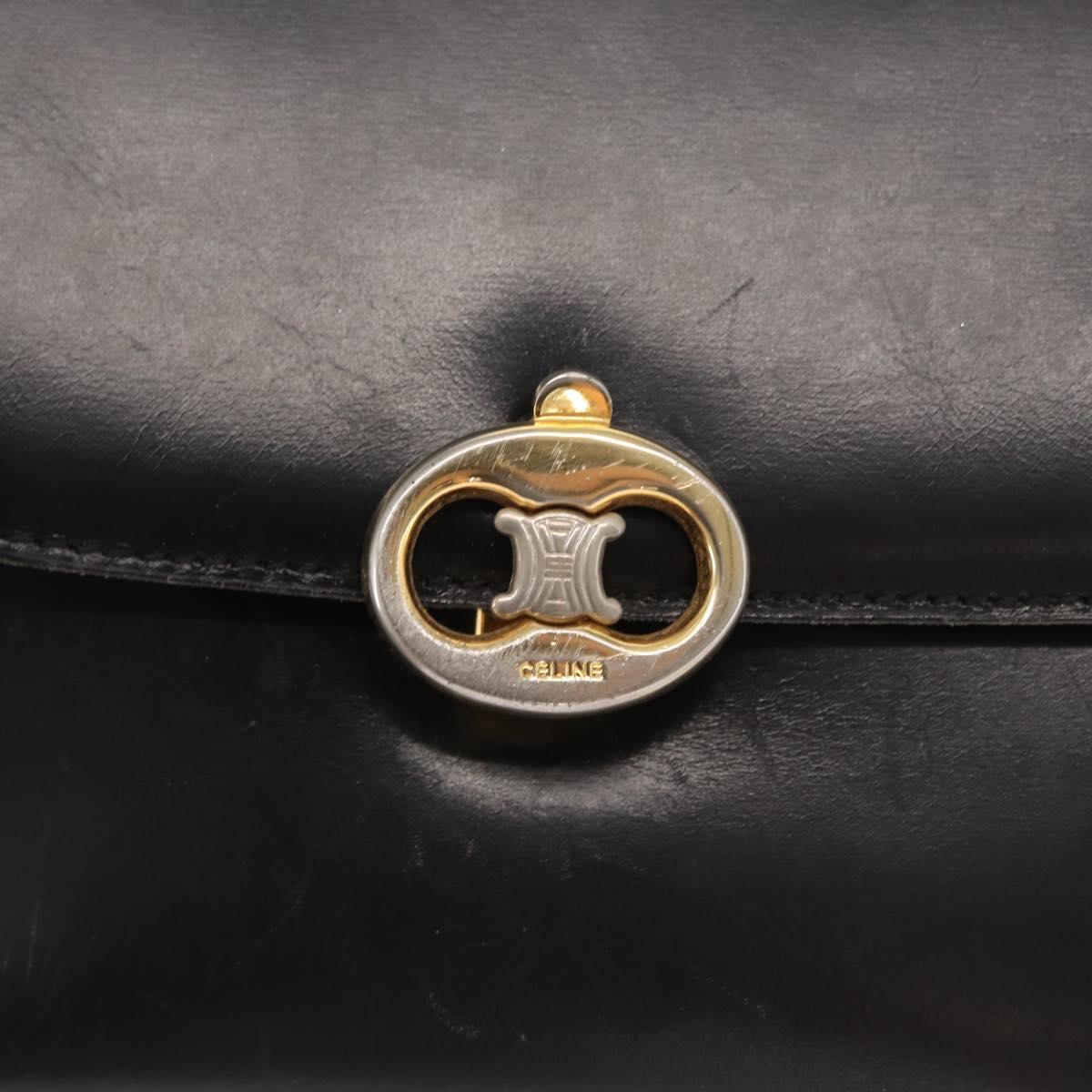 CELINE Shoulder Bag Leather Black Gold Auth bs32857
