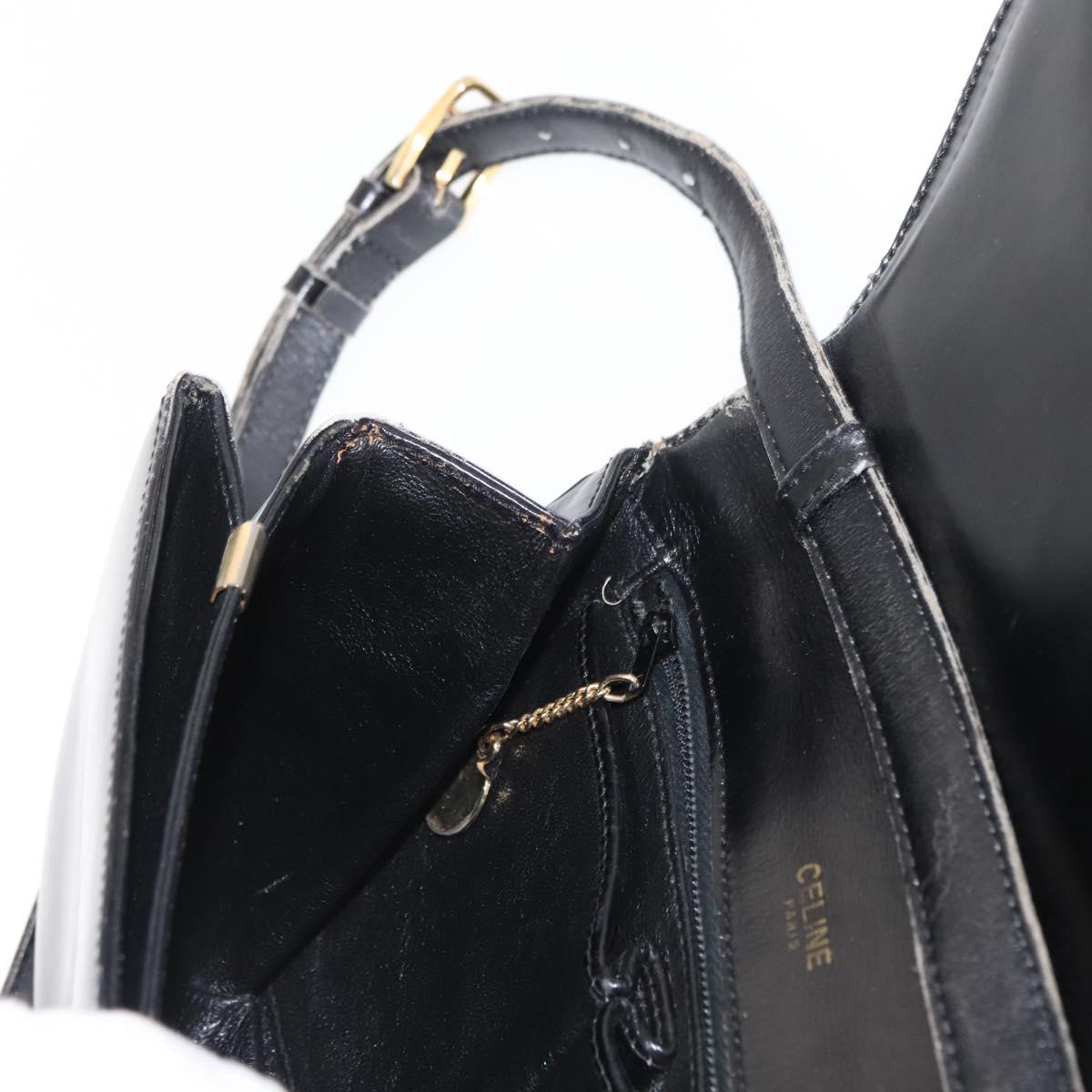 CELINE Shoulder Bag Leather Black Gold Auth bs32857