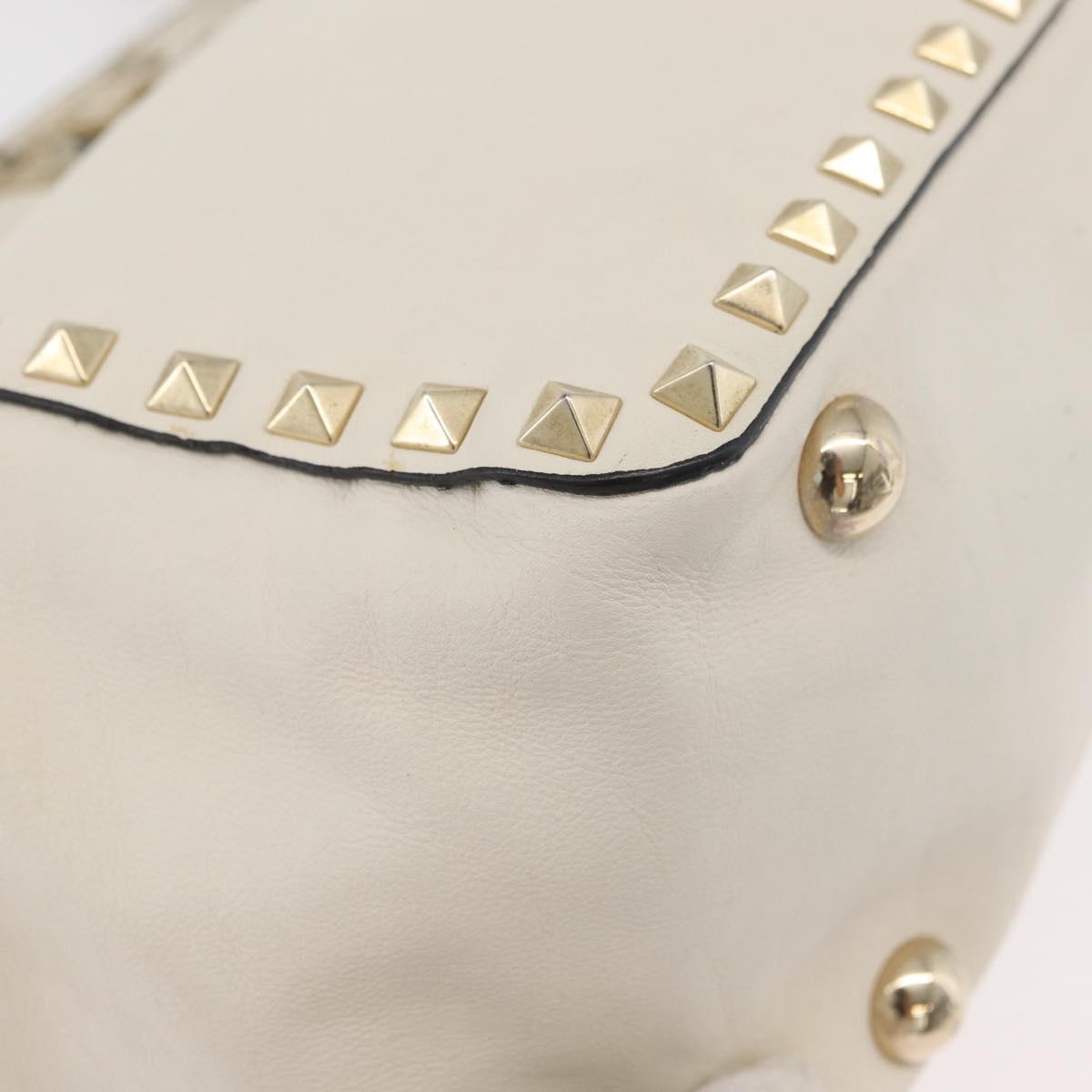 VALENTINO Hand Bag Leather 2way White Gold Auth bs32858
