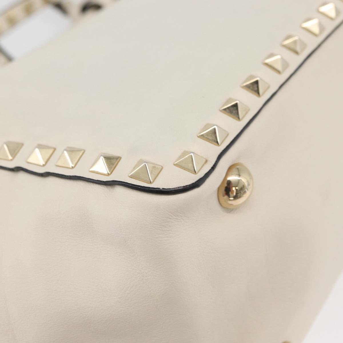 VALENTINO Hand Bag Leather 2way White Gold Auth bs32858