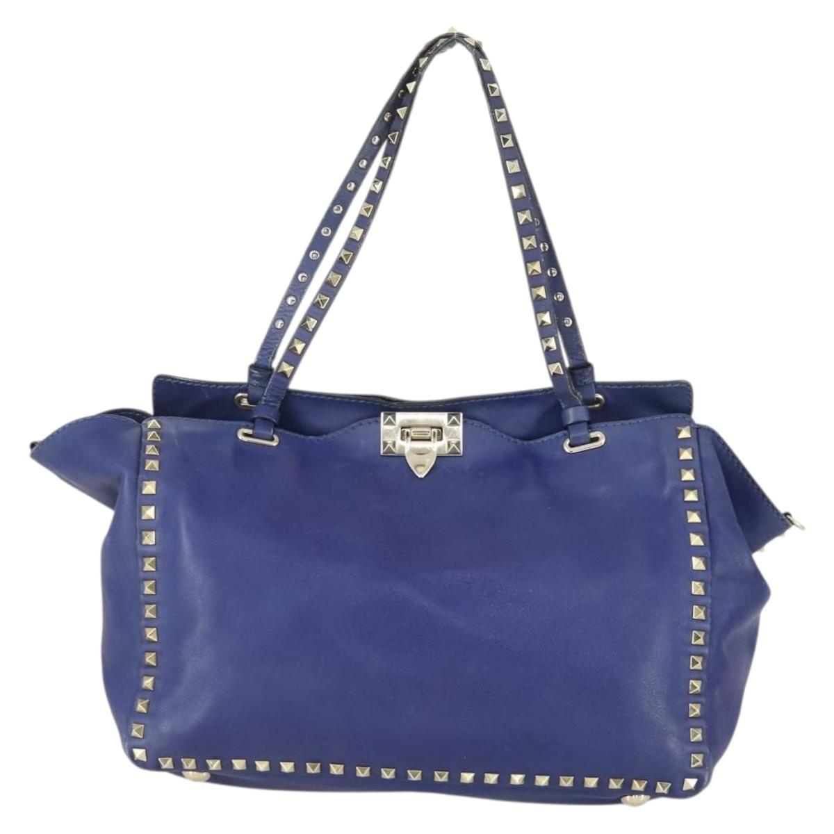 VALENTINO Hand Bag Leather Purple Gold Auth bs32859