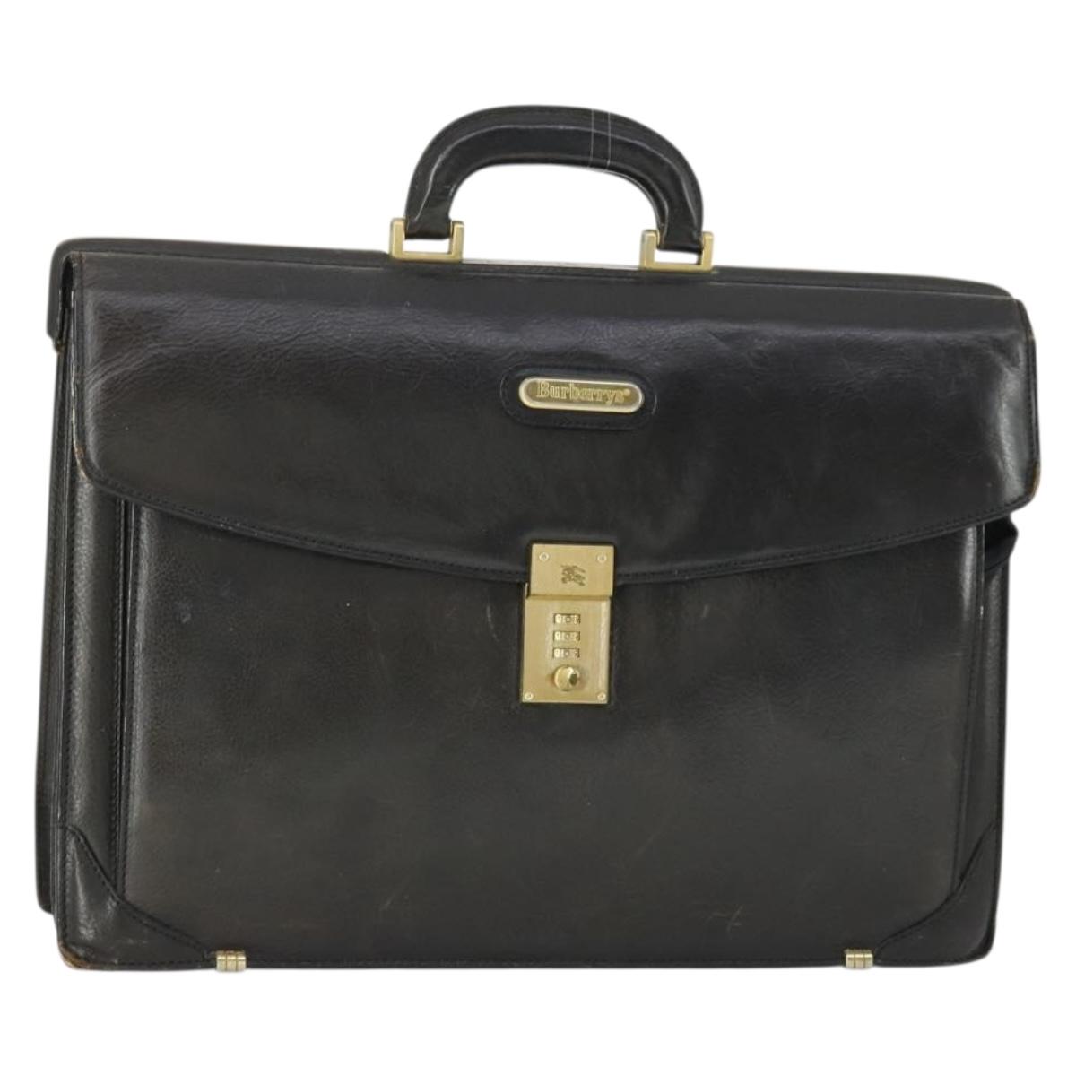 Burberrys Business Bag Leather Black Gold Auth bs32860