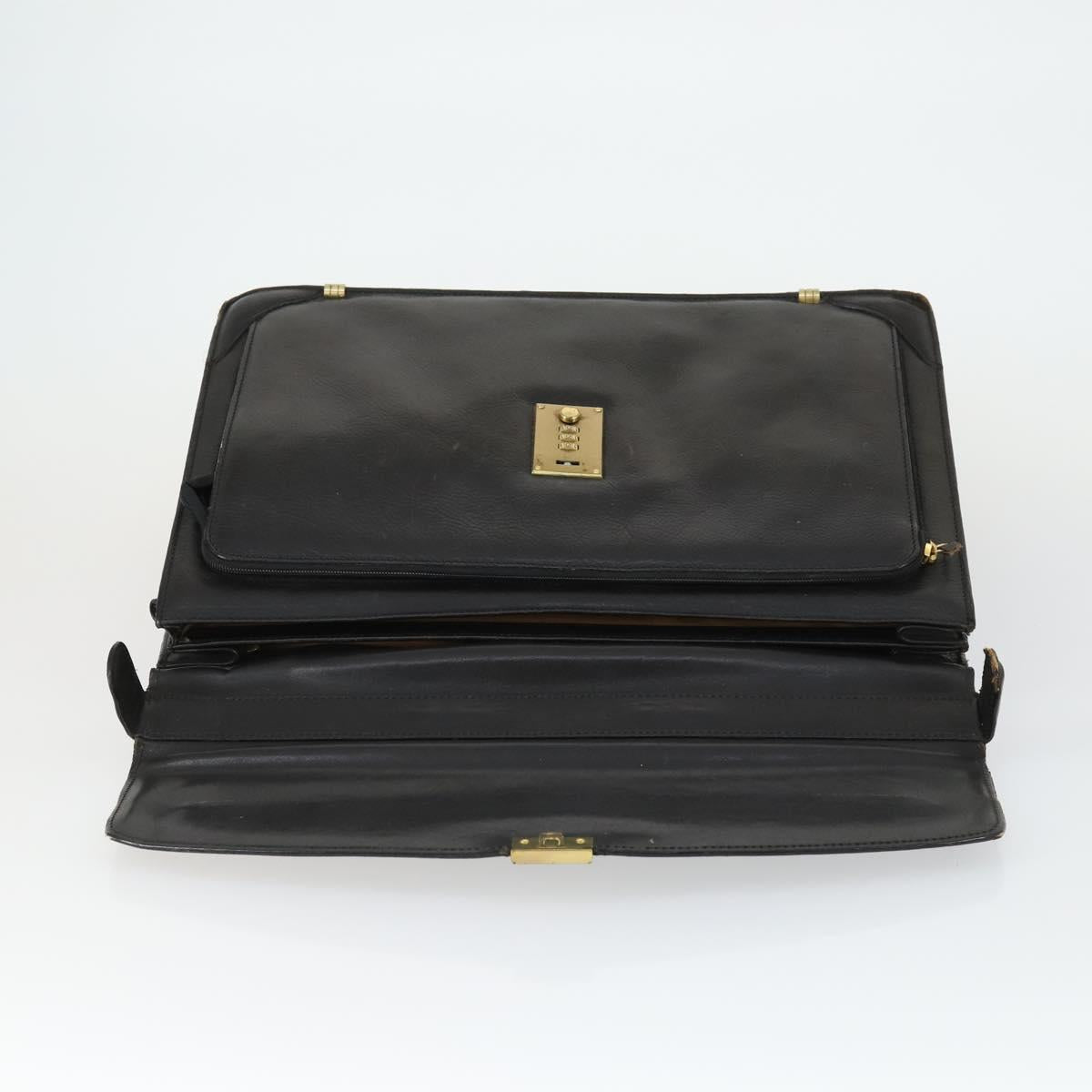 Burberrys Business Bag Leather Black Gold Auth bs32860