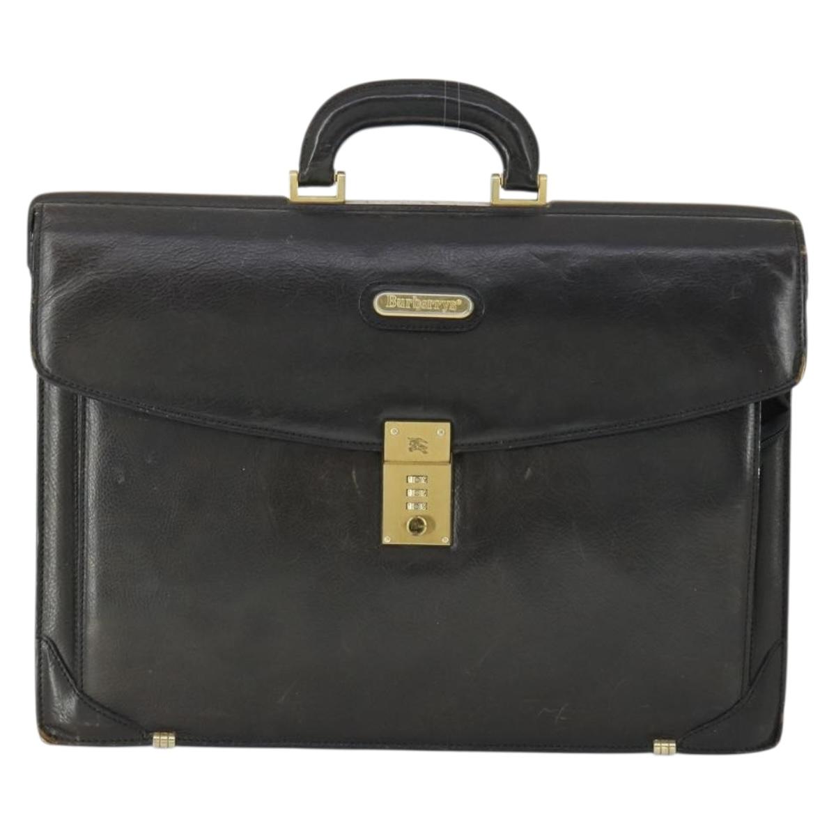 Burberrys Business Bag Leather Black Gold Auth bs32860