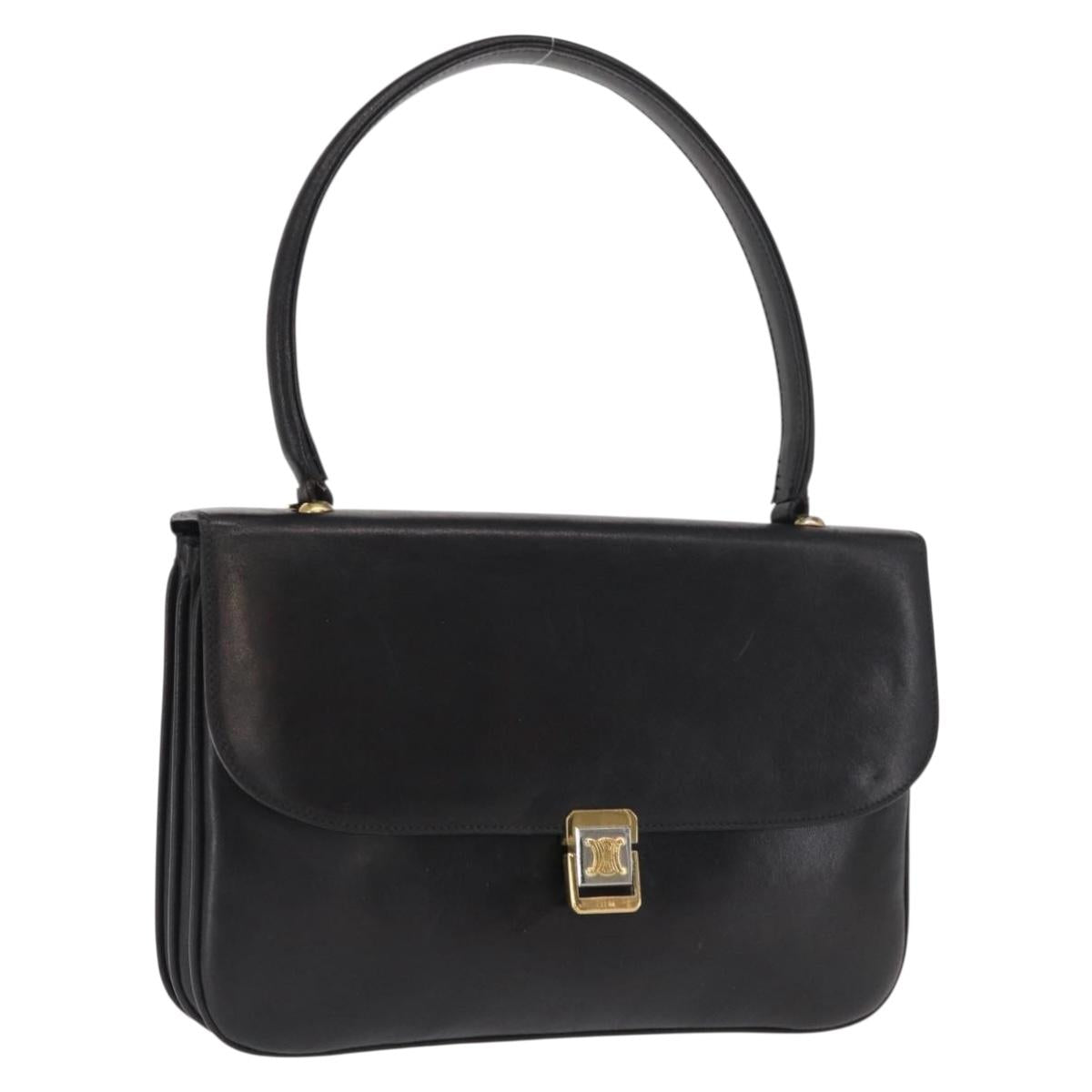 CELINE Shoulder Bag Leather Black Gold Auth bs32863