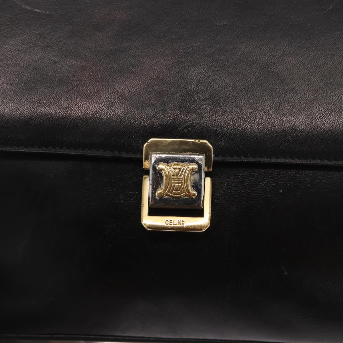 CELINE Shoulder Bag Leather Black Gold Auth bs32863