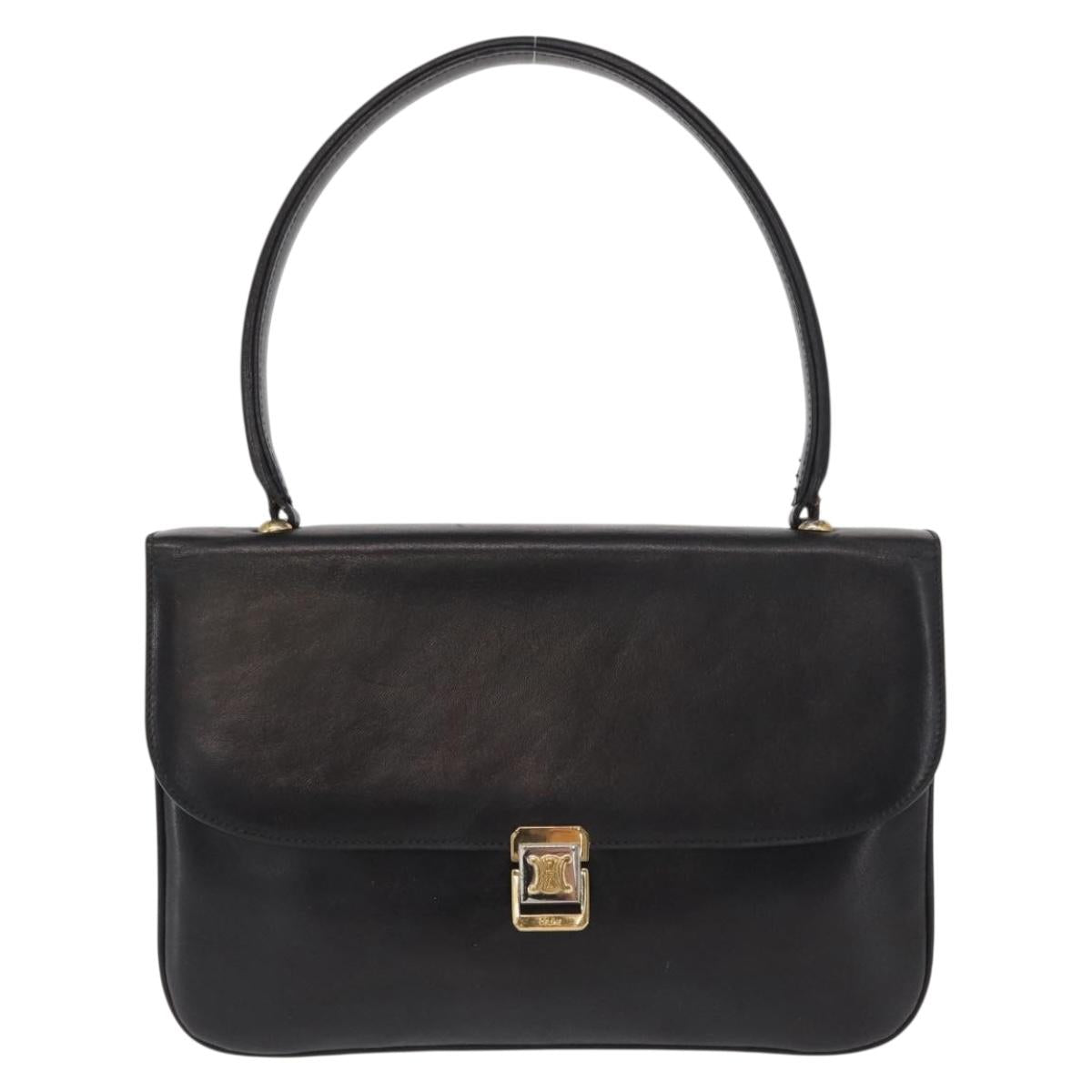 CELINE Shoulder Bag Leather Black Gold Auth bs32863