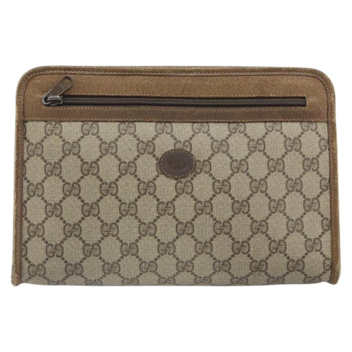 GUCCI GG Supreme Clutch Bag PVC Beige Gold 111 01 037 Auth bs32865