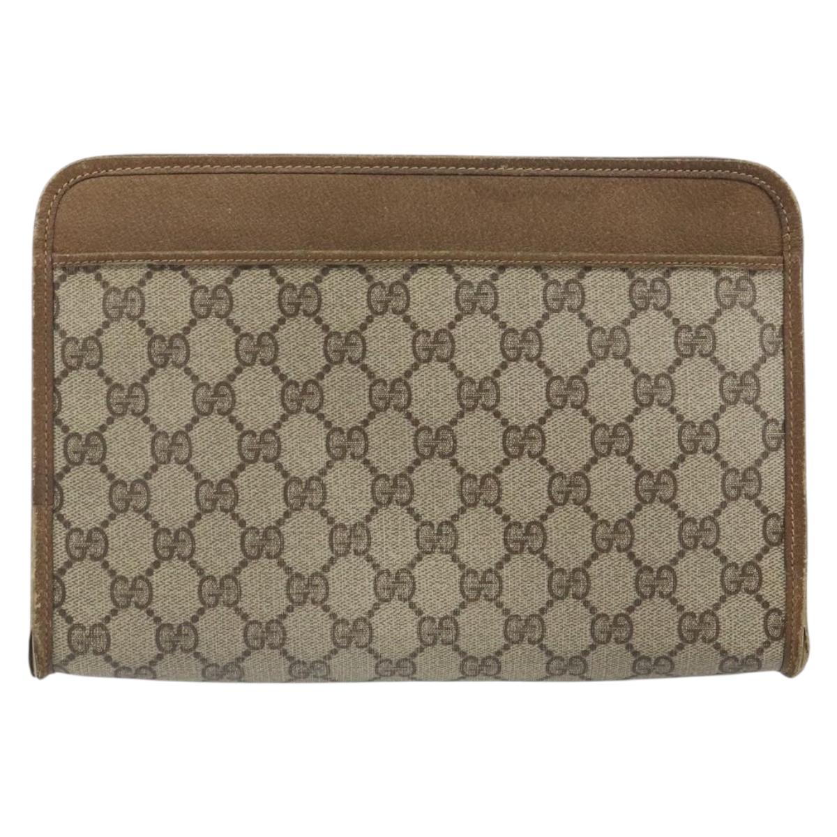 GUCCI GG Supreme Clutch Bag PVC Beige Gold 111 01 037 Auth bs32865