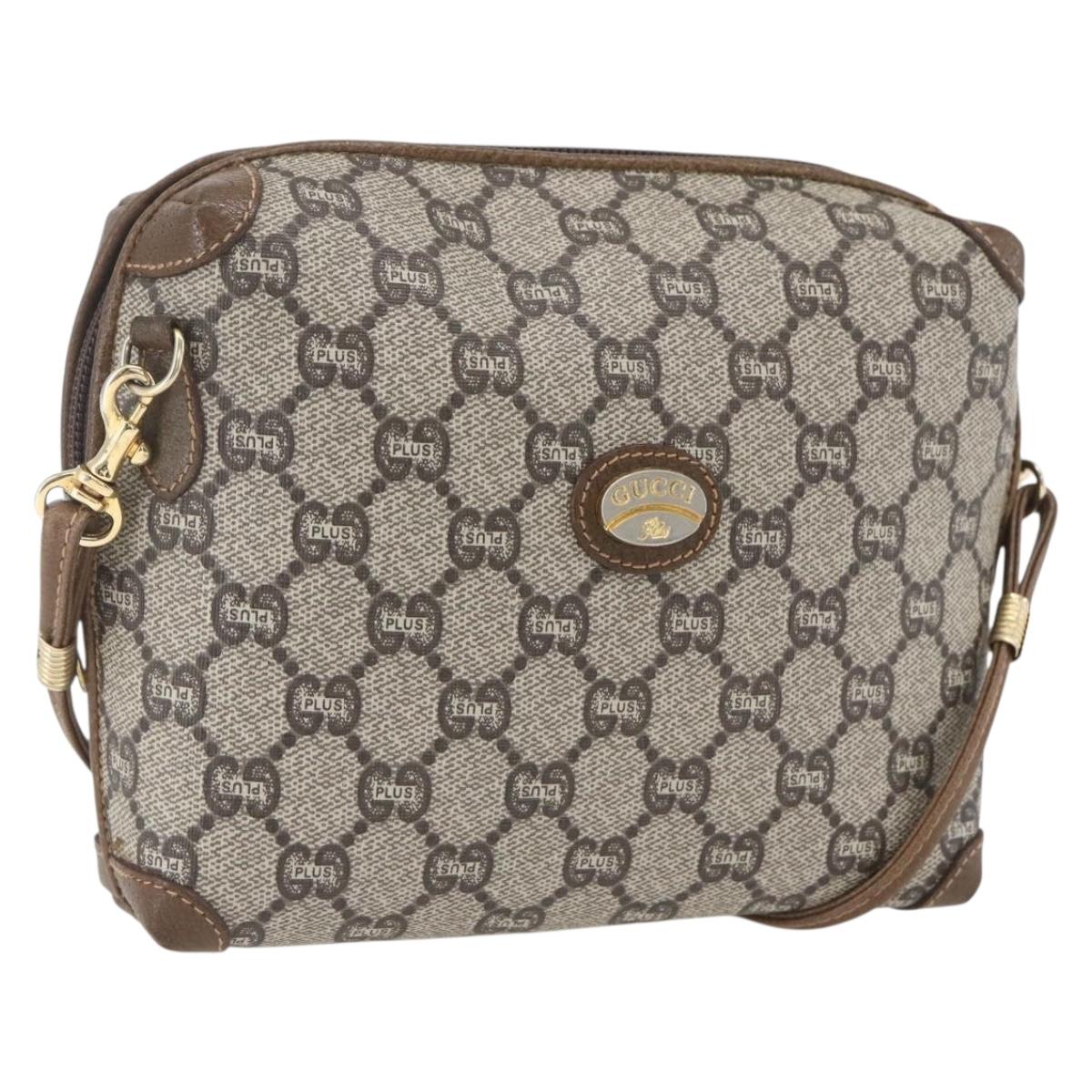 GUCCI GG Plus Supreme Shoulder Bag PVC Beige Gold Auth bs32868