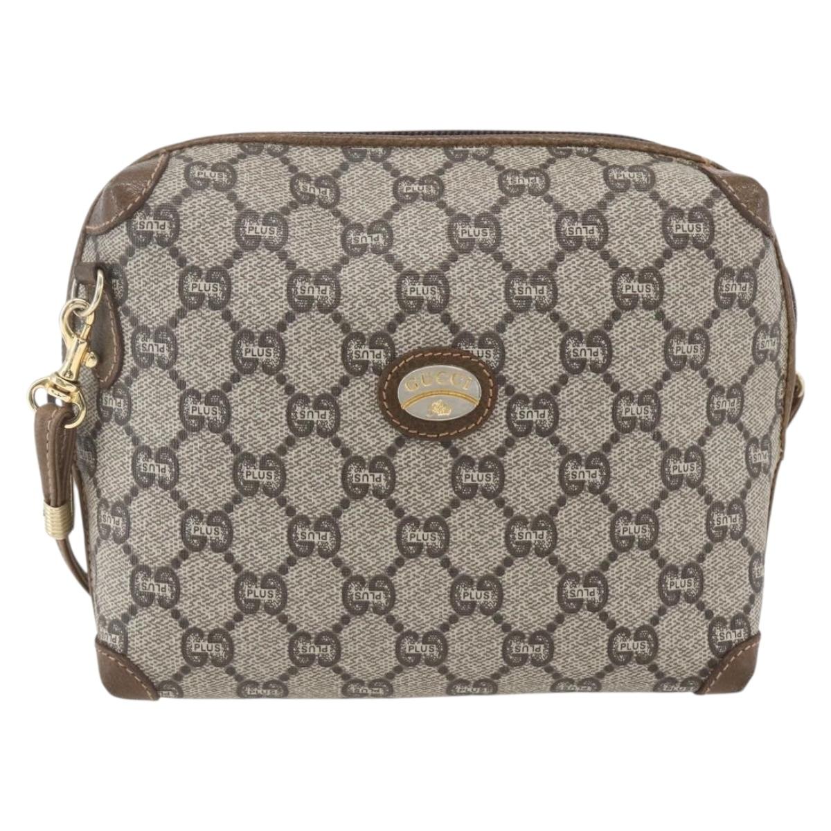 GUCCI GG Plus Supreme Shoulder Bag PVC Beige Gold Auth bs32868