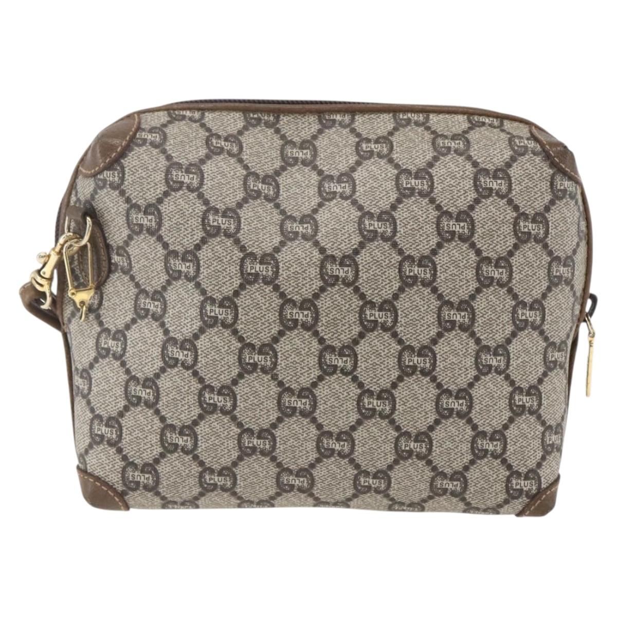GUCCI GG Plus Supreme Shoulder Bag PVC Beige Gold Auth bs32868