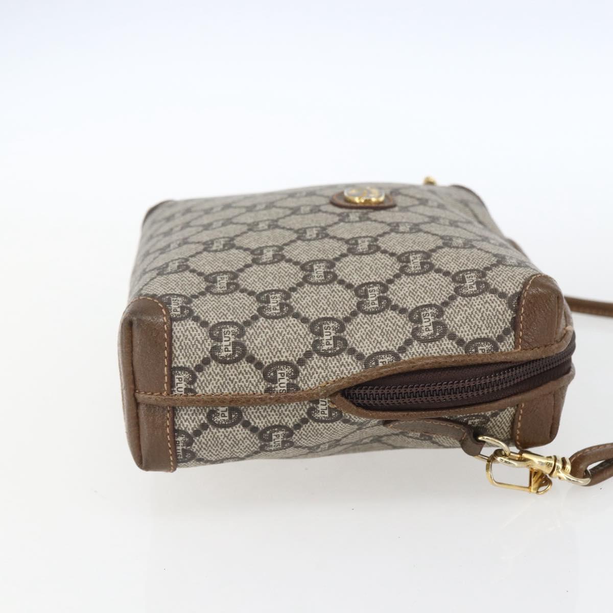 GUCCI GG Plus Supreme Shoulder Bag PVC Beige Gold Auth bs32868