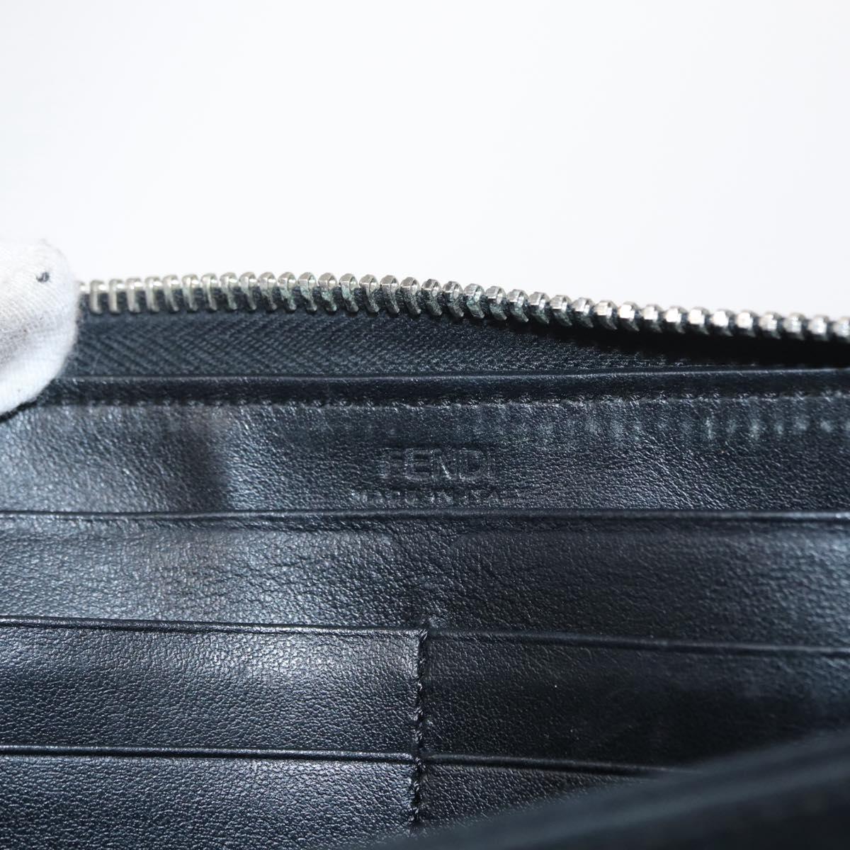 FENDI Long Wallet Leather Black Silver Auth bs32869