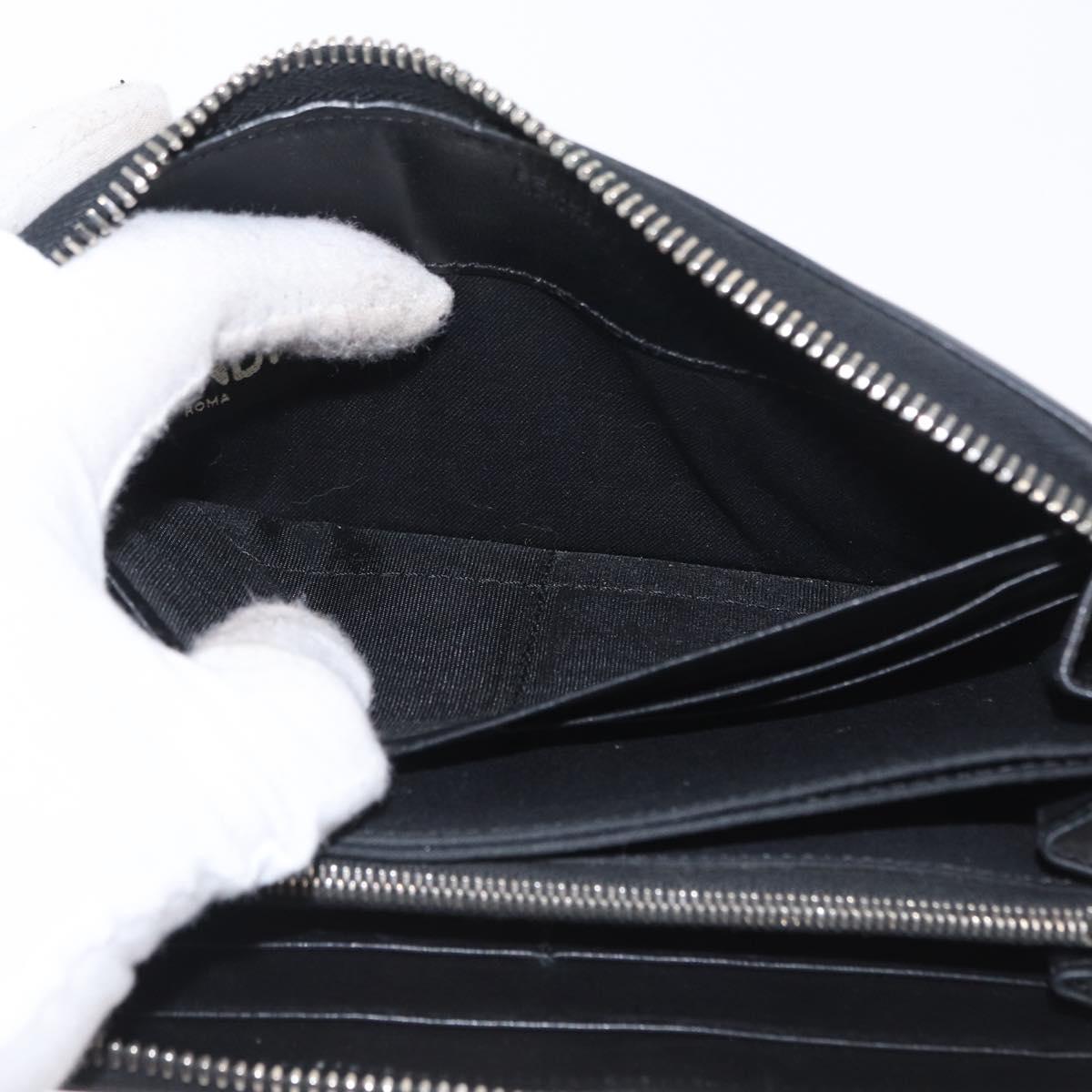 FENDI Long Wallet Leather Black Silver Auth bs32869