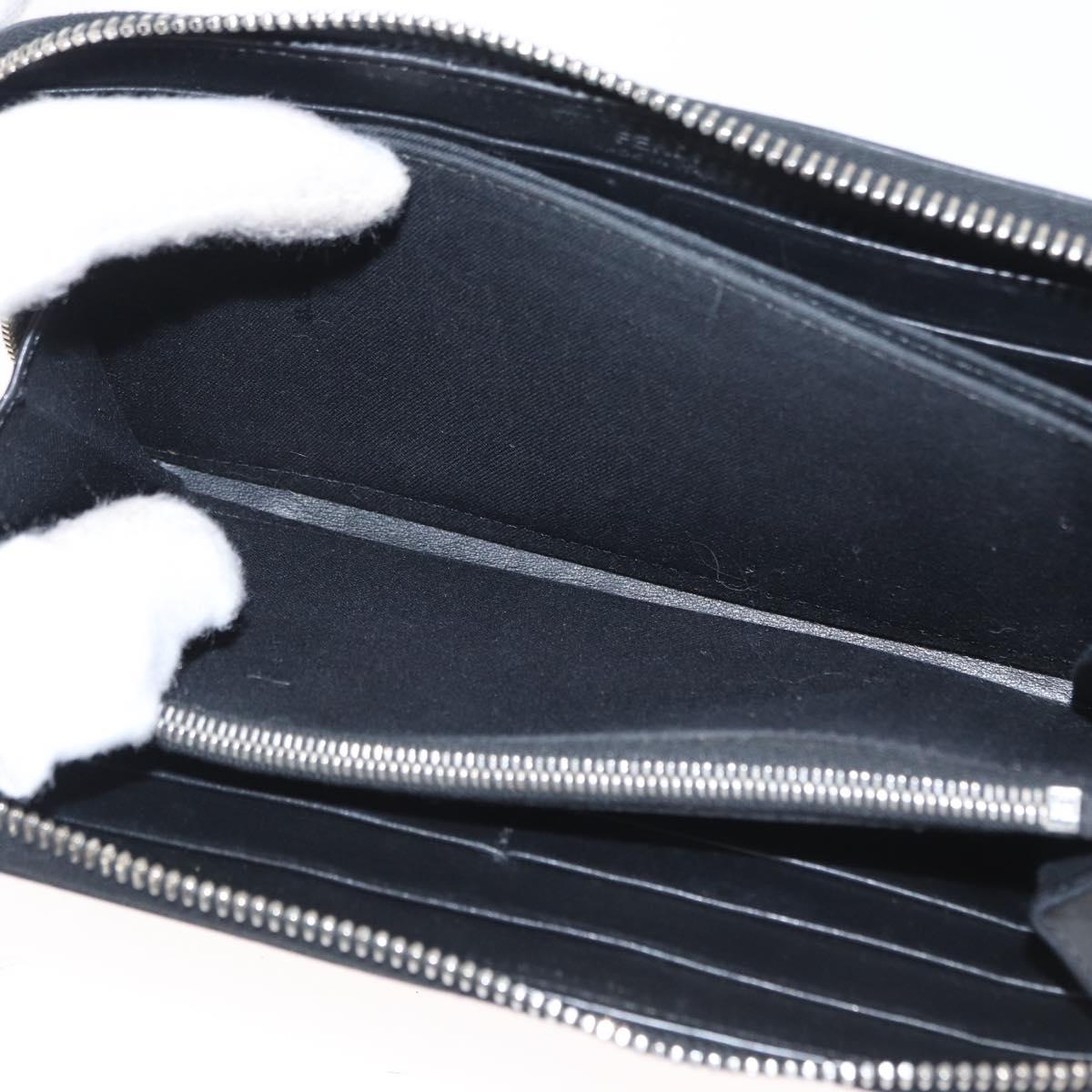FENDI Long Wallet Leather Black Silver Auth bs32869