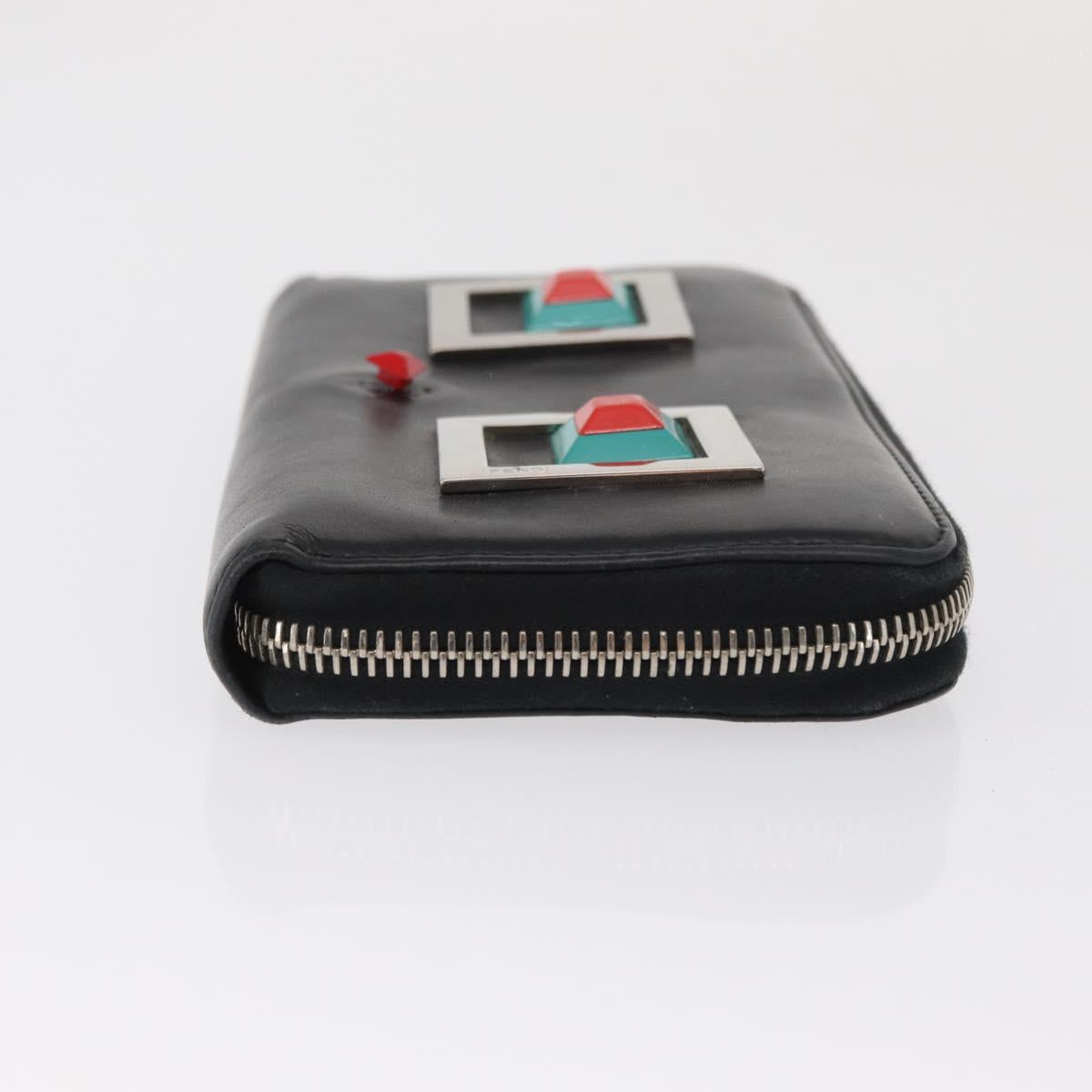 FENDI Long Wallet Leather Black Silver Auth bs32869