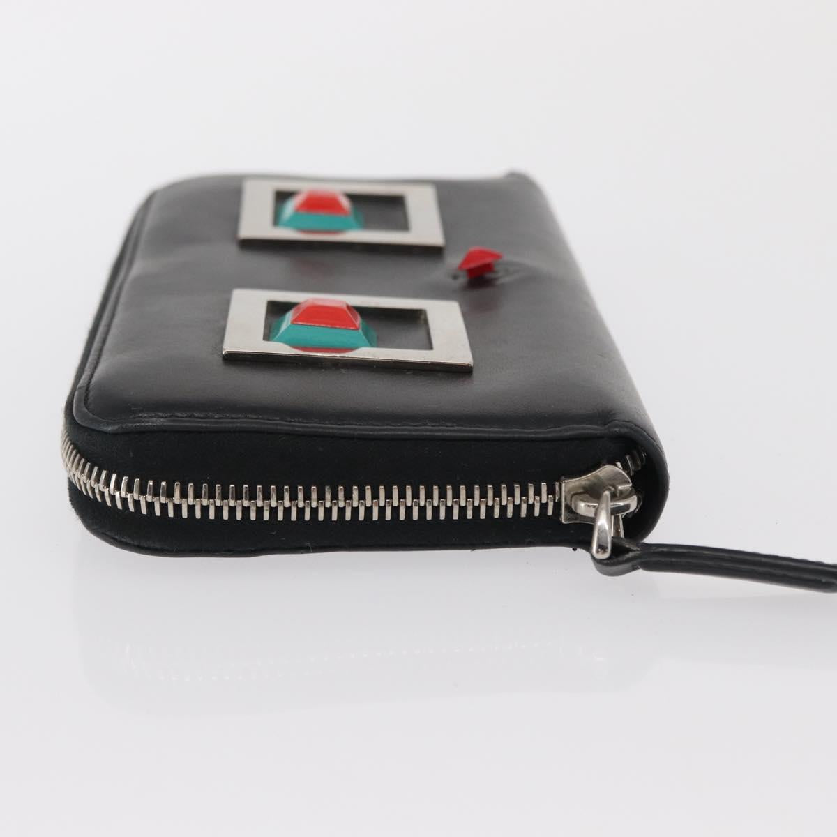 FENDI Long Wallet Leather Black Silver Auth bs32869