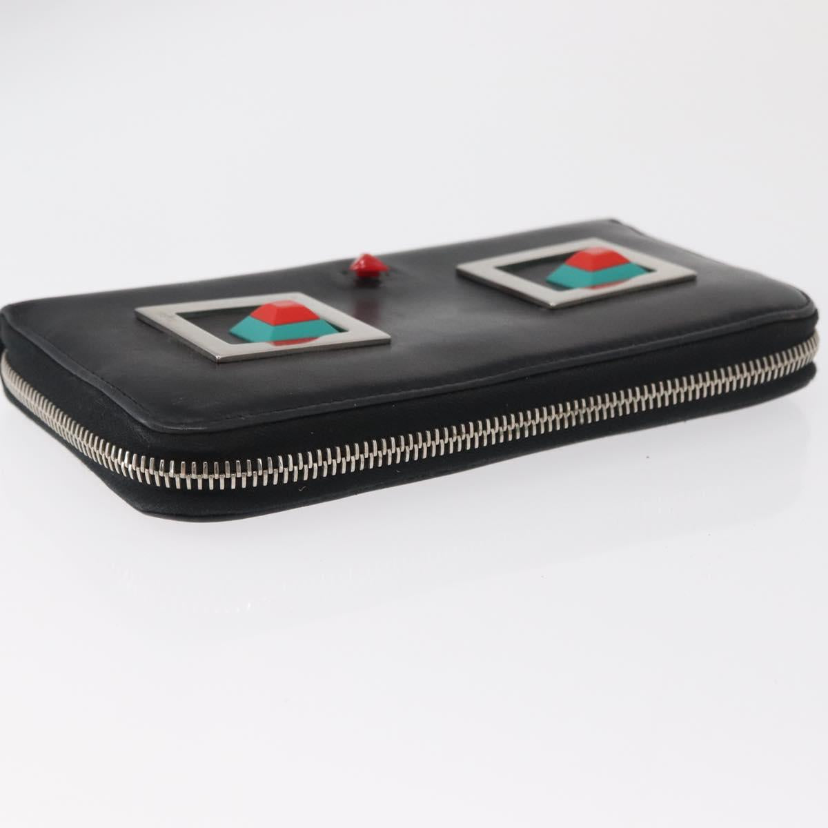 FENDI Long Wallet Leather Black Silver Auth bs32869