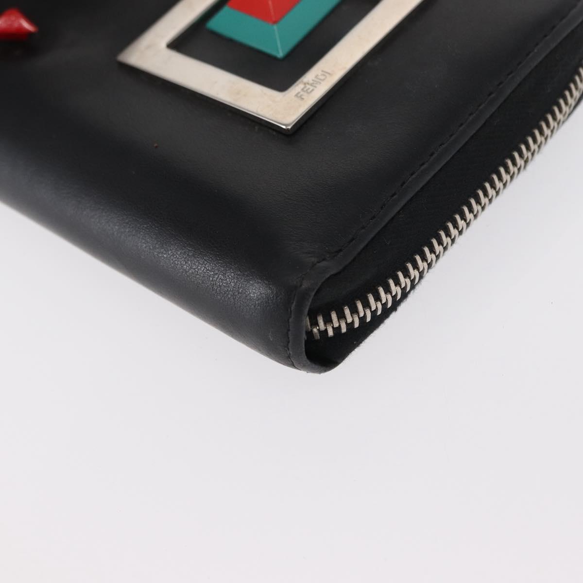 FENDI Long Wallet Leather Black Silver Auth bs32869