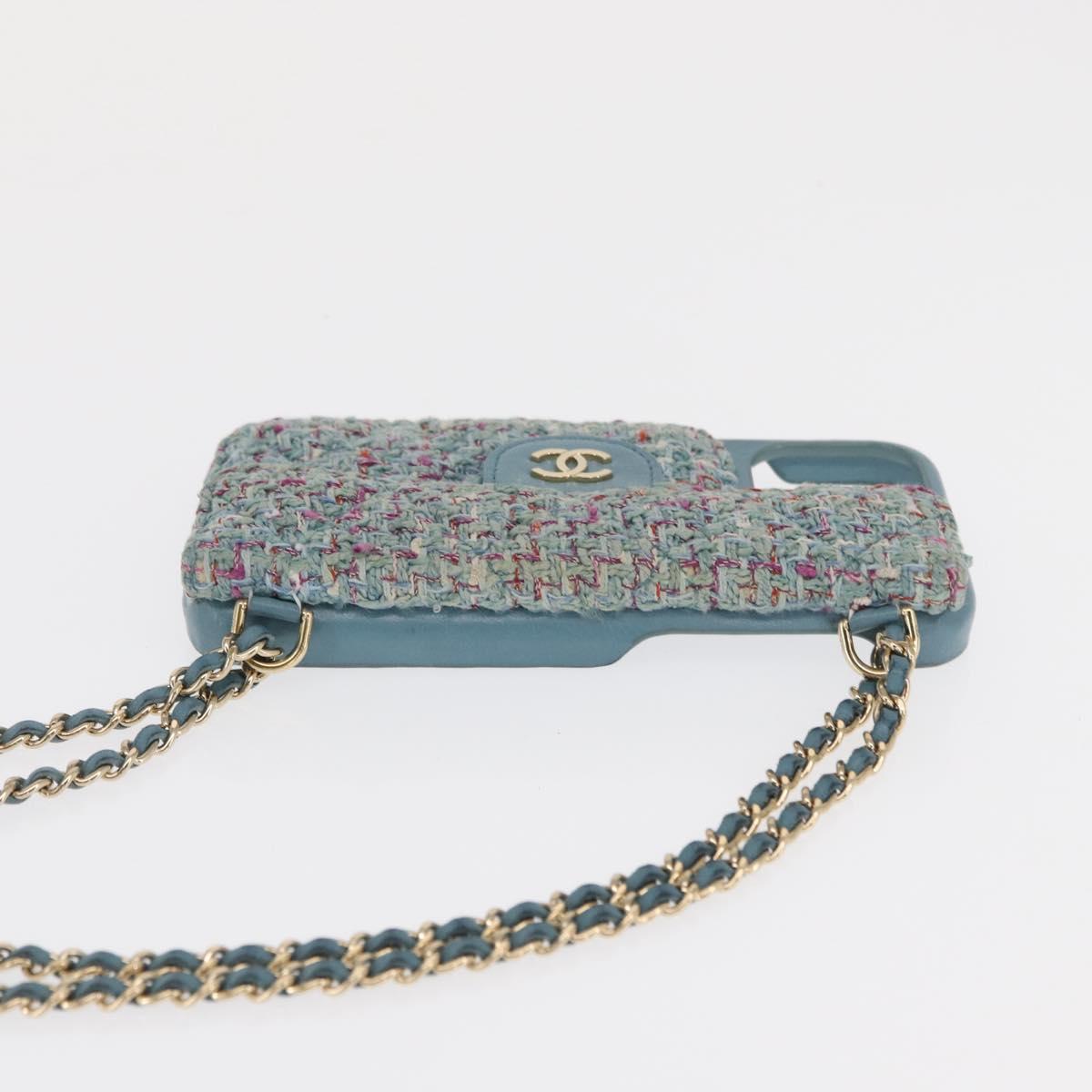 CHANEL iPhone Case Tweed Light Blue CC Auth bs32870