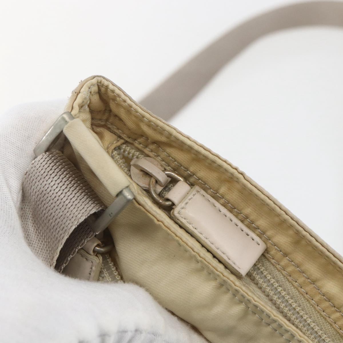 PRADA Shoulder Bag Nylon Beige Silver Auth bs32871