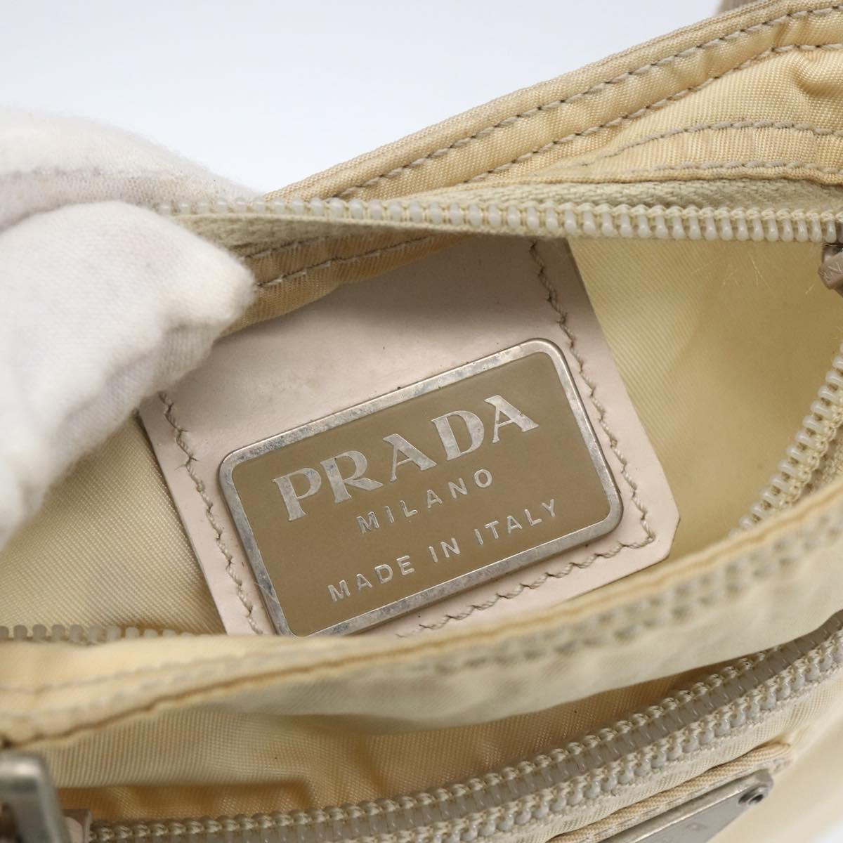 PRADA Shoulder Bag Nylon Beige Silver Auth bs32871